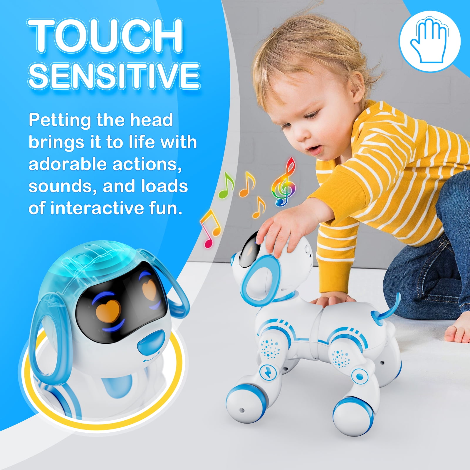 Contixo R3 Interactive Smart Robot Dog Toy, Programmable Puppy with LED Lights and Sounds (Blue) x1mr0