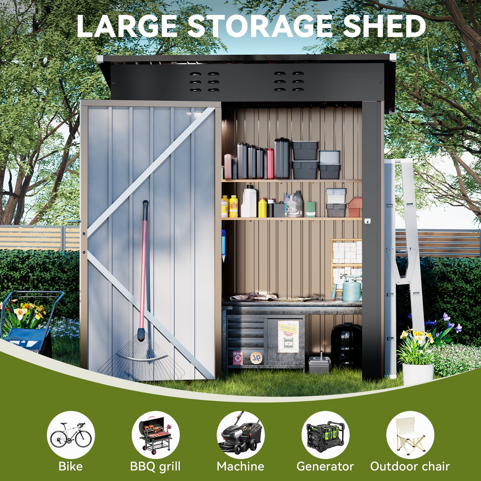 CLOUDREST PRO Metal Outdoor Storage Shed with Lockable Door and Air Vents (Brown, 5 x 3 ft) eaypc