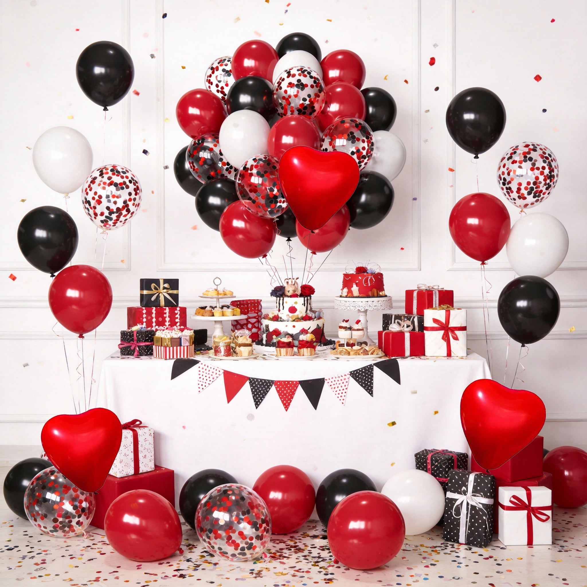 Qiameng Latex Party Balloons Set for Birthday Wedding Graduation Decorations (Red Black White, 50 Pack, 12 in) pv9s7