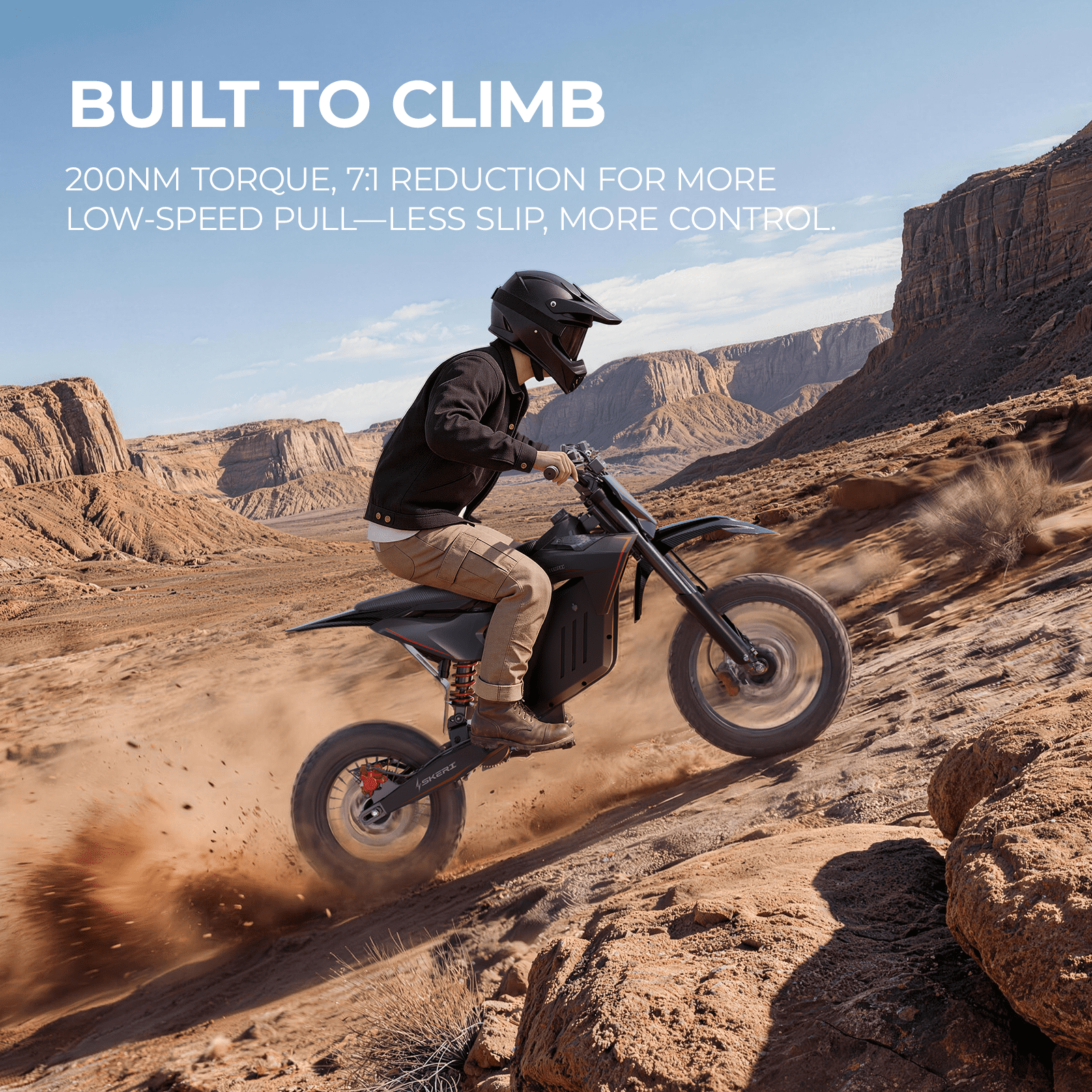 Skeri Electric Dirt Bike for Teens and Adults, Off-Road Motorbike with 3200W Peak Motor and 37MPH Top Speed (Black, 14 in/12 in) xwt84