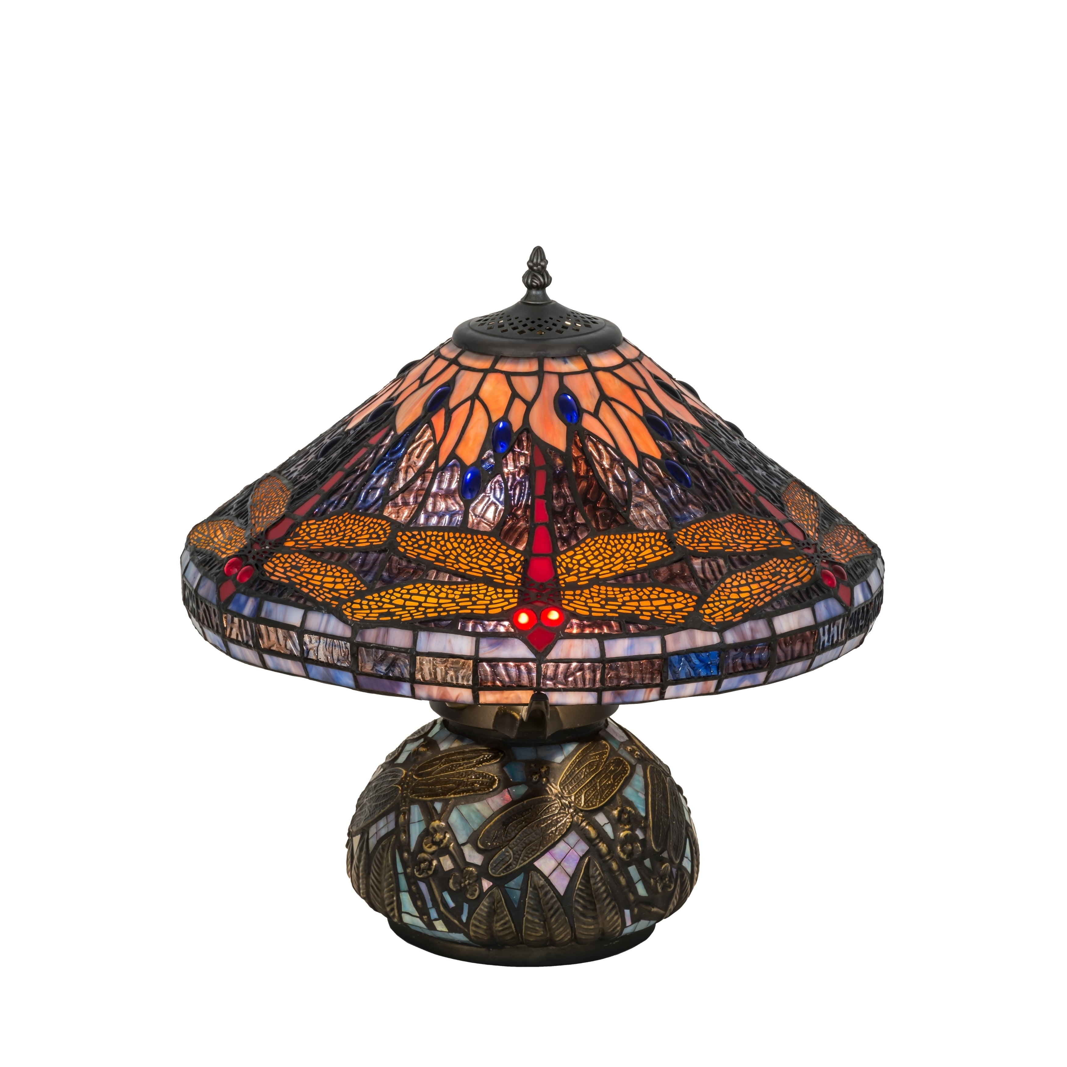 Meyda Tiffany Dragonfly Cone Table Lamp, Hand-Cut Art Glass Shade with Bronze Base (16 in) u3buh