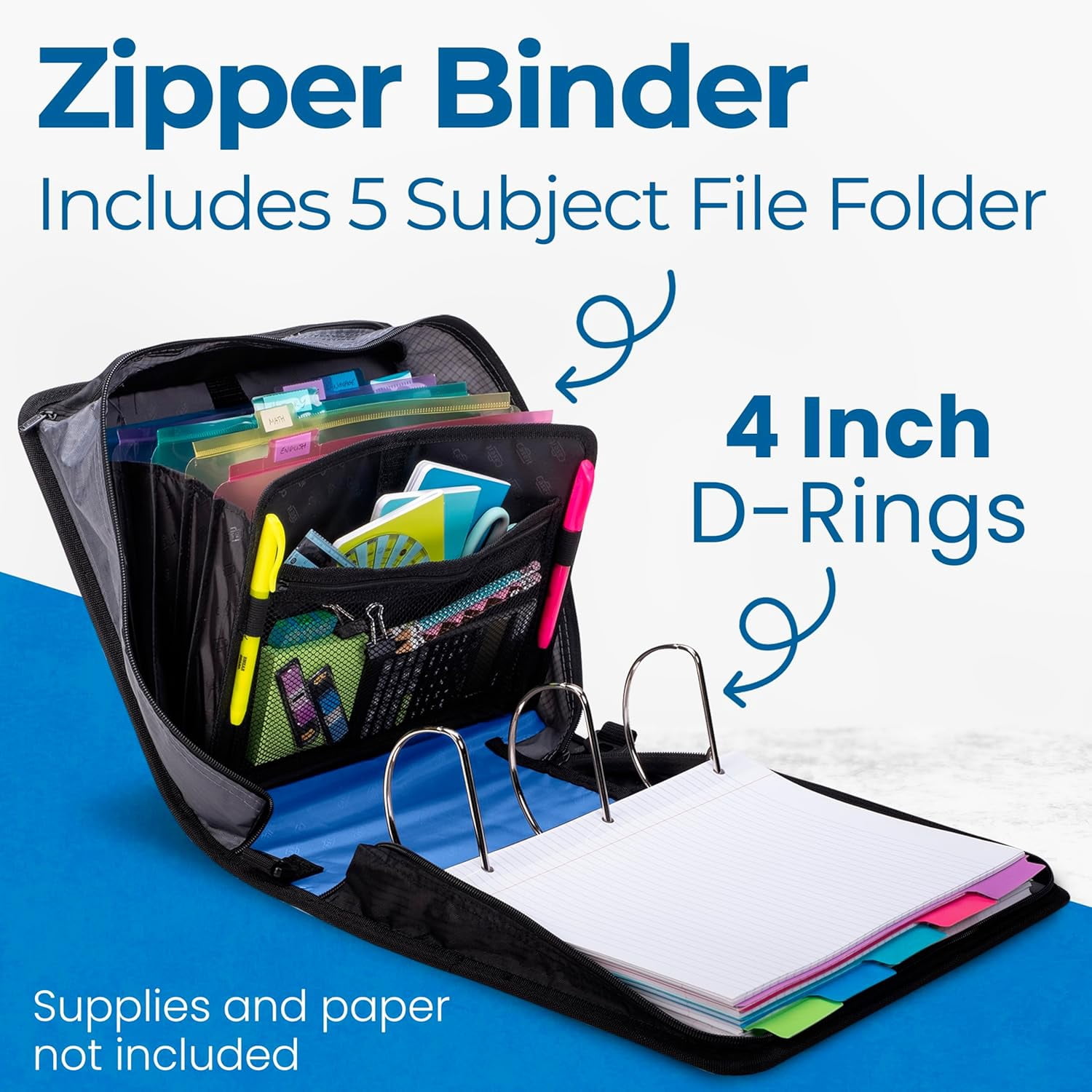 Case-it King Size Mighty Zip Tab Binder (Midnight Blue, 4 in Capacity) u2fcz - Image 3
