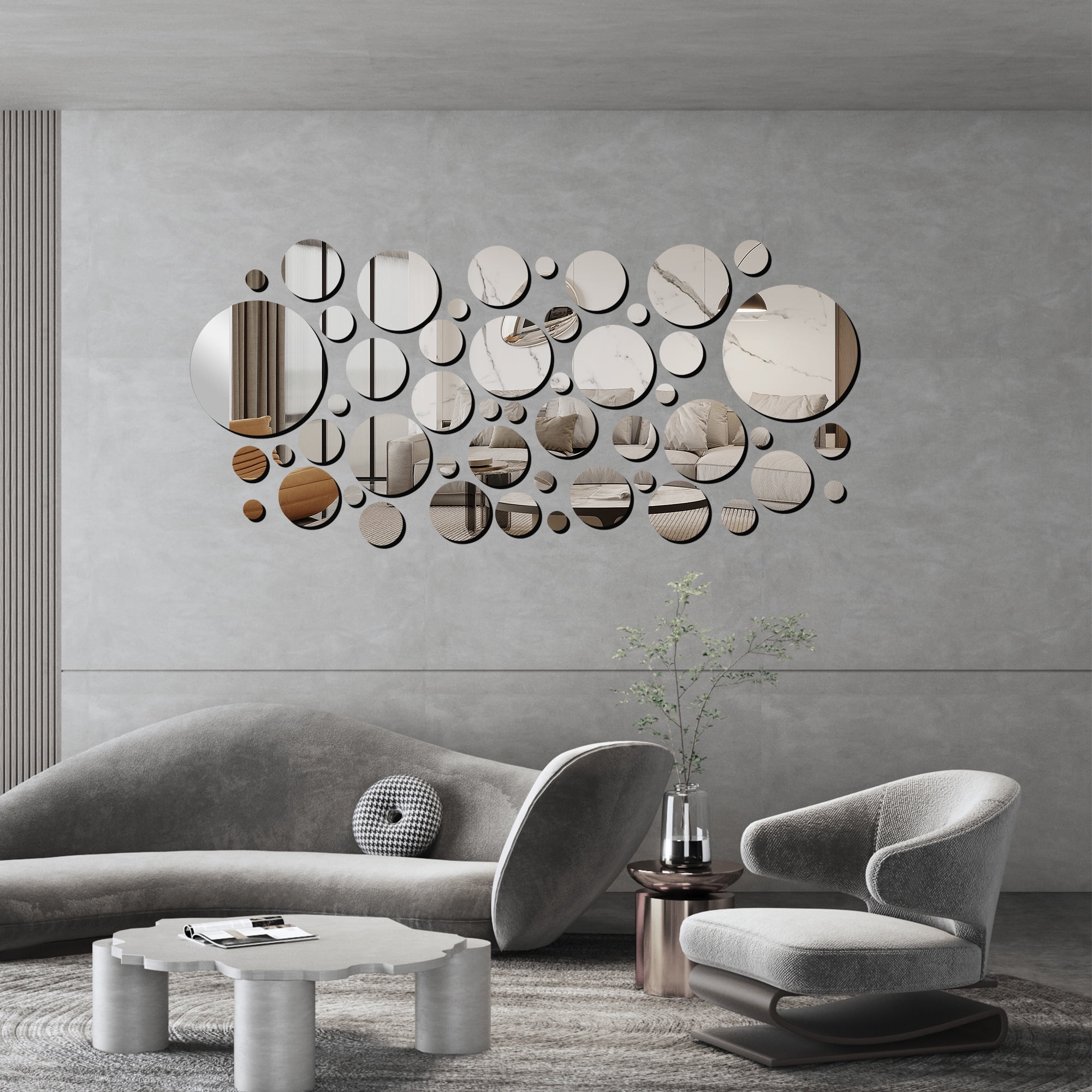 EEEkit 3D Mirror Wall Stickers Self-Adhesive Acrylic Round Decals for Home Art Decor (Silver, 50-Piece Set) bmali