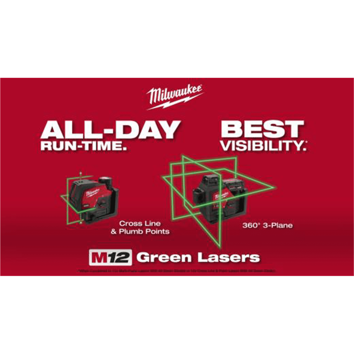 Milwaukee M12 Green Cross Line and Plumb Points Laser Kit (Green, 125 ft Range) wlkf4