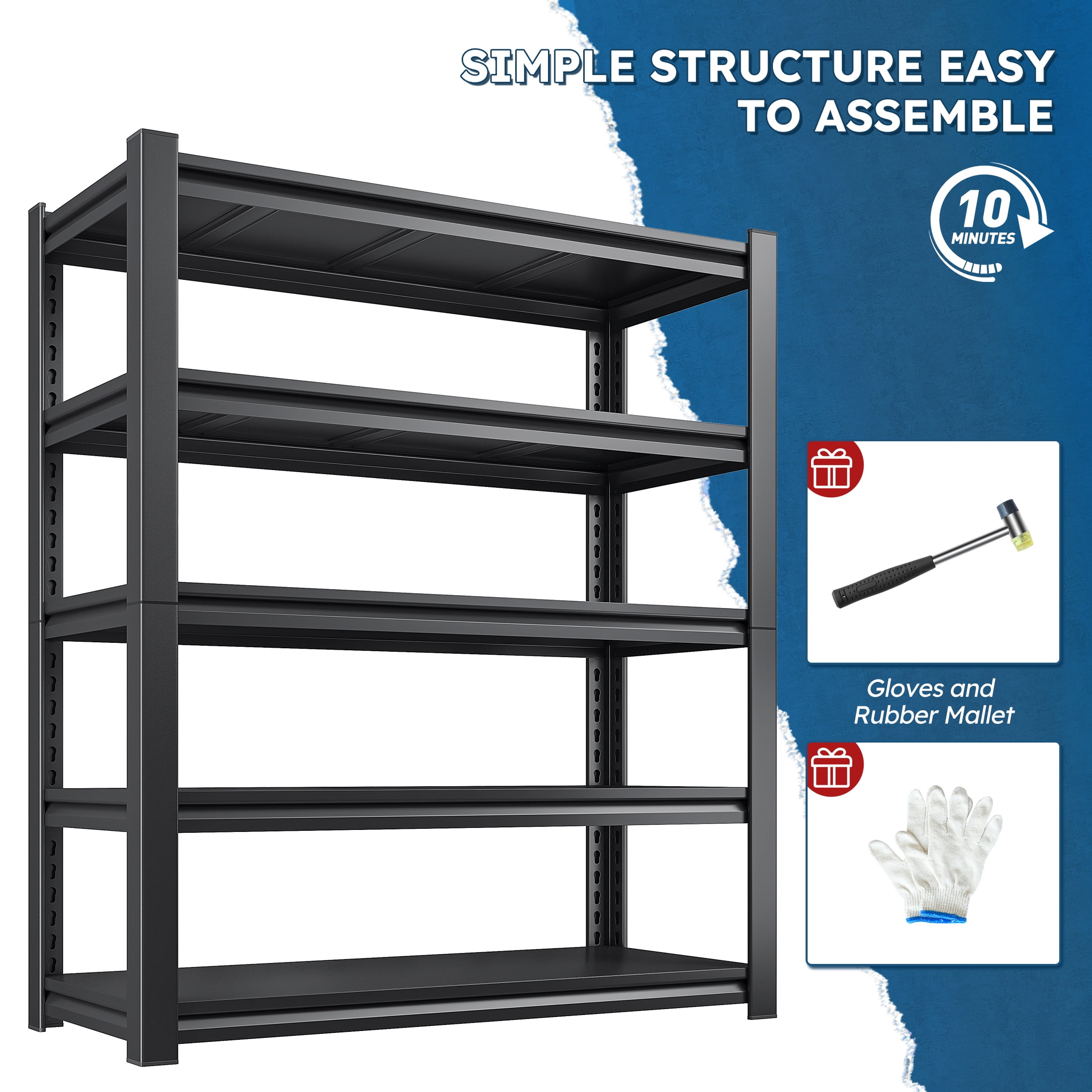 REIBII Heavy Duty Garage Shelving Unit, 5-Tier Adjustable Metal Storage Rack (Black, 36 in W x 16 in D x 72 in H) im5un