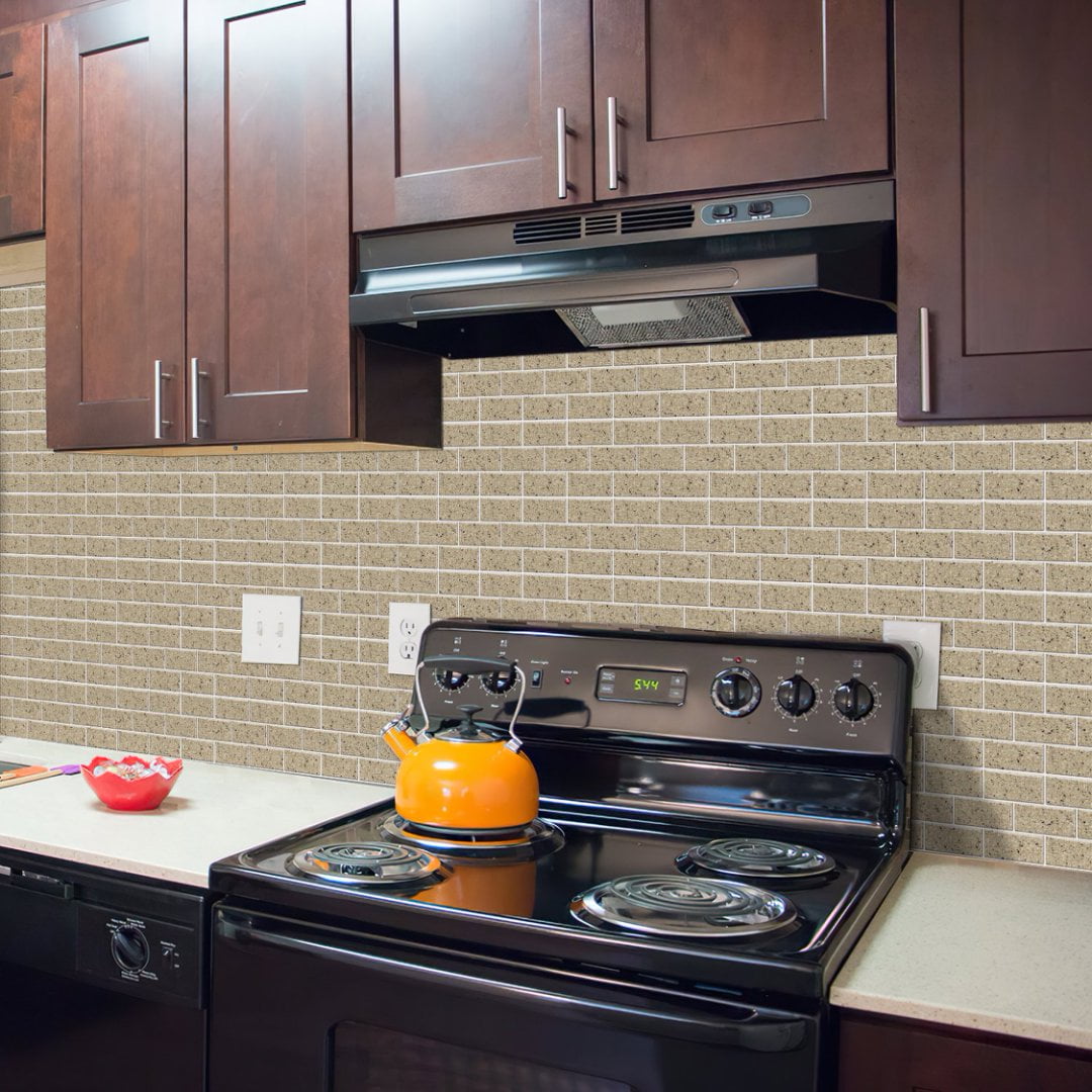 FUDAKUNA Self Adhesive Marbling Tile Stickers Waterproof Peel and Stick Backsplash (Beige Gray, 6 Pieces, 11.8 x 5.9 in) p5ldu
