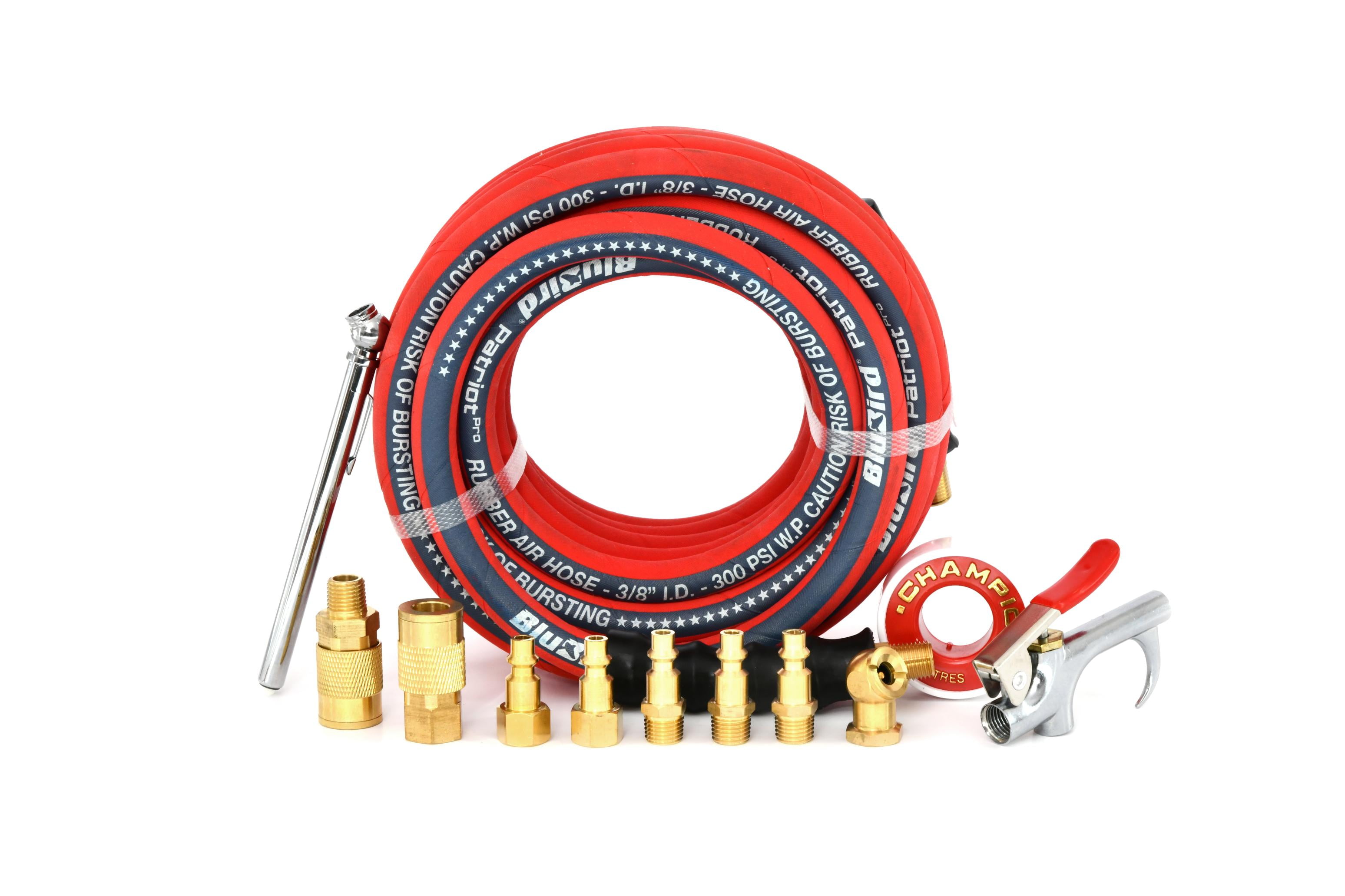 Blubird Patriot Pro Rubber Air Hose (3/8 in x 25 ft, 12 Piece Kit) ey4gw