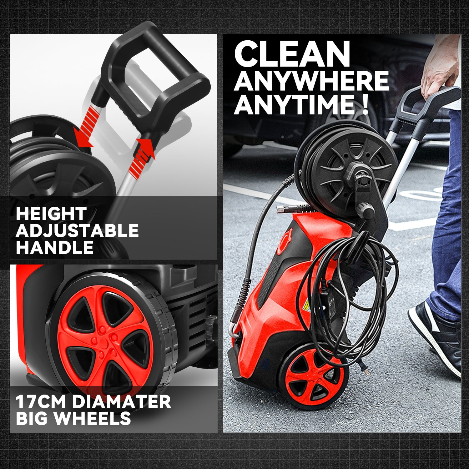 DNA Motoring 2176 PSI Electric Pressure Washer with Adjustable Nozzle and Detergent Dispenser (Red) z8kh8