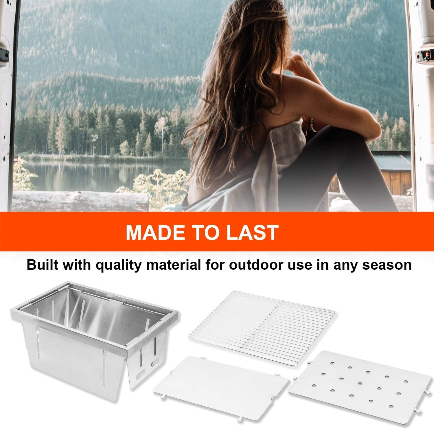 Dazone Charcoal Foldable Outdoor Grill, Portable Stainless Steel BBQ Stove (Silver, 7.50 in) a6v80