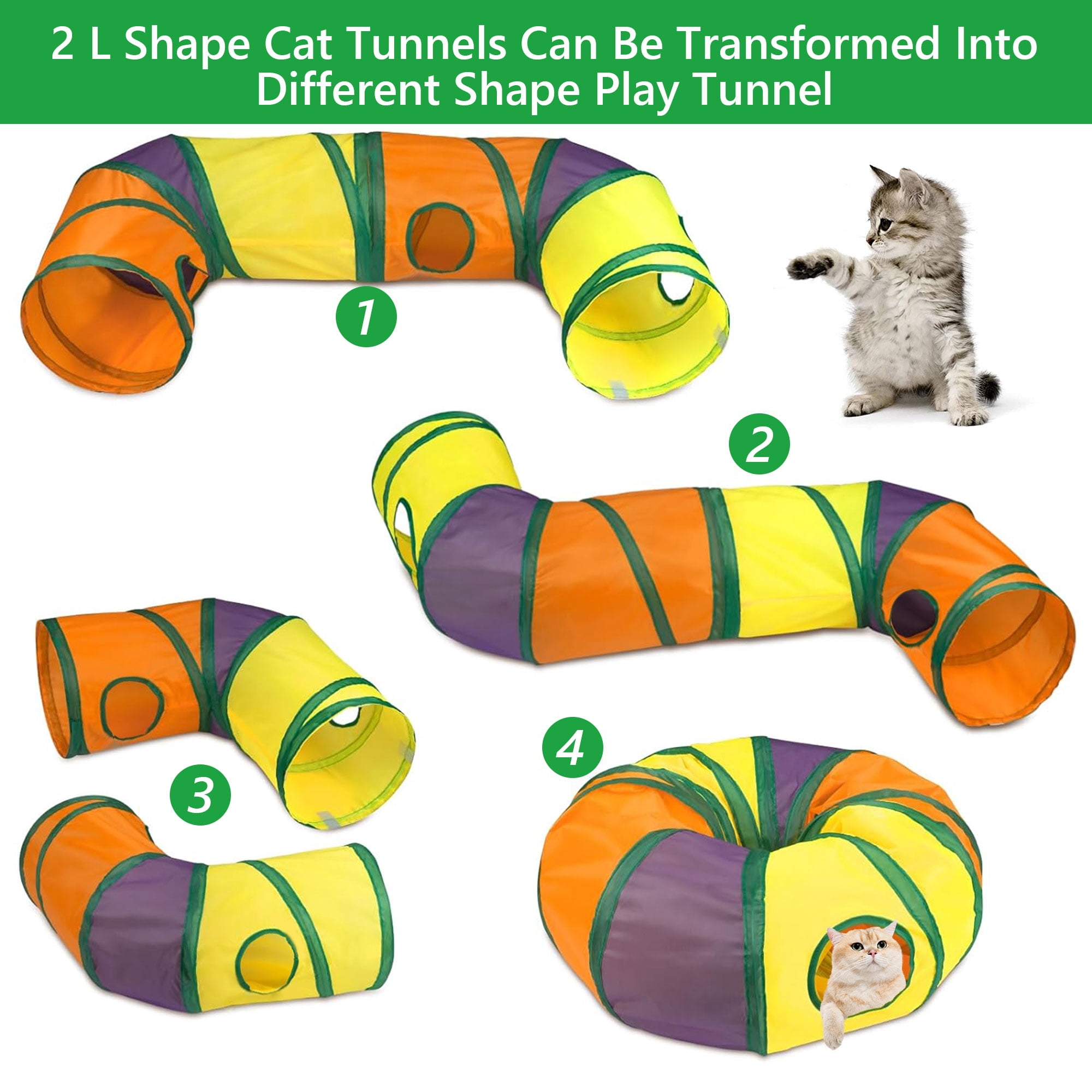 Semfri Interactive Cat Toy Set with L-Shaped Tunnel and Plush Accessories (22-Piece Set) a801x