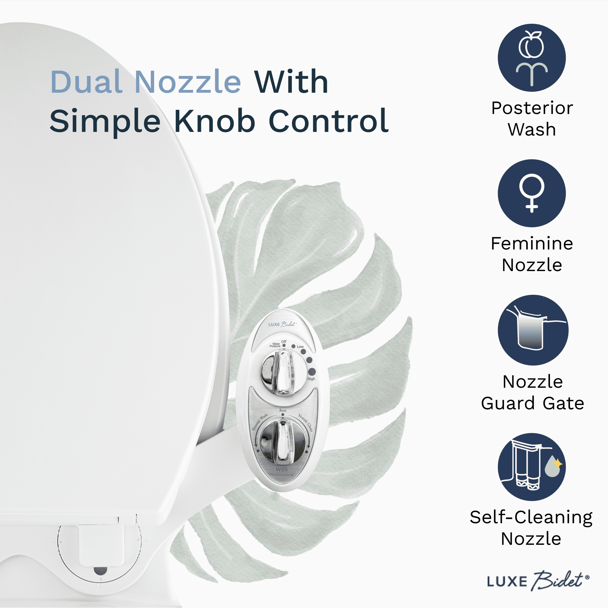 LUXE Bidet W85 Dual Nozzle Non-Electric Toilet Seat Attachment with Self-Cleaning Function (Pearl Gray, 1 Unit) pyixf