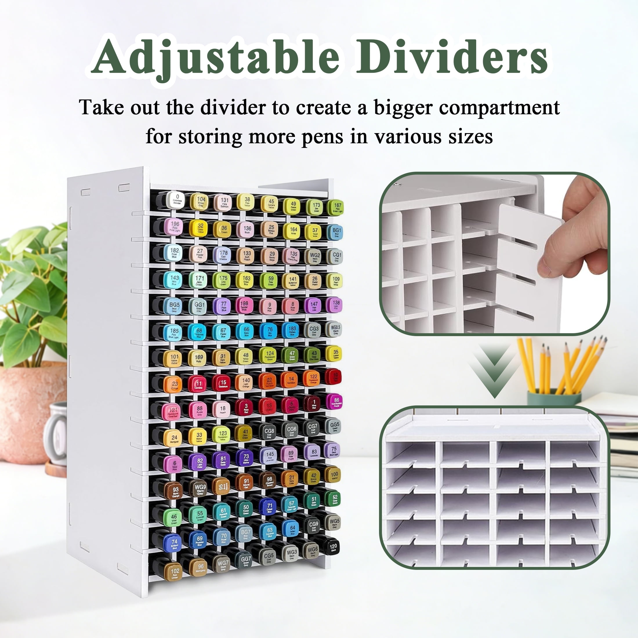 Wavraging 120-Slot Marker Organizer Rack, Adjustable Art Supply Storage for Pens and Pencils (6.8 in x 5 in x 13.26 in) ketwb