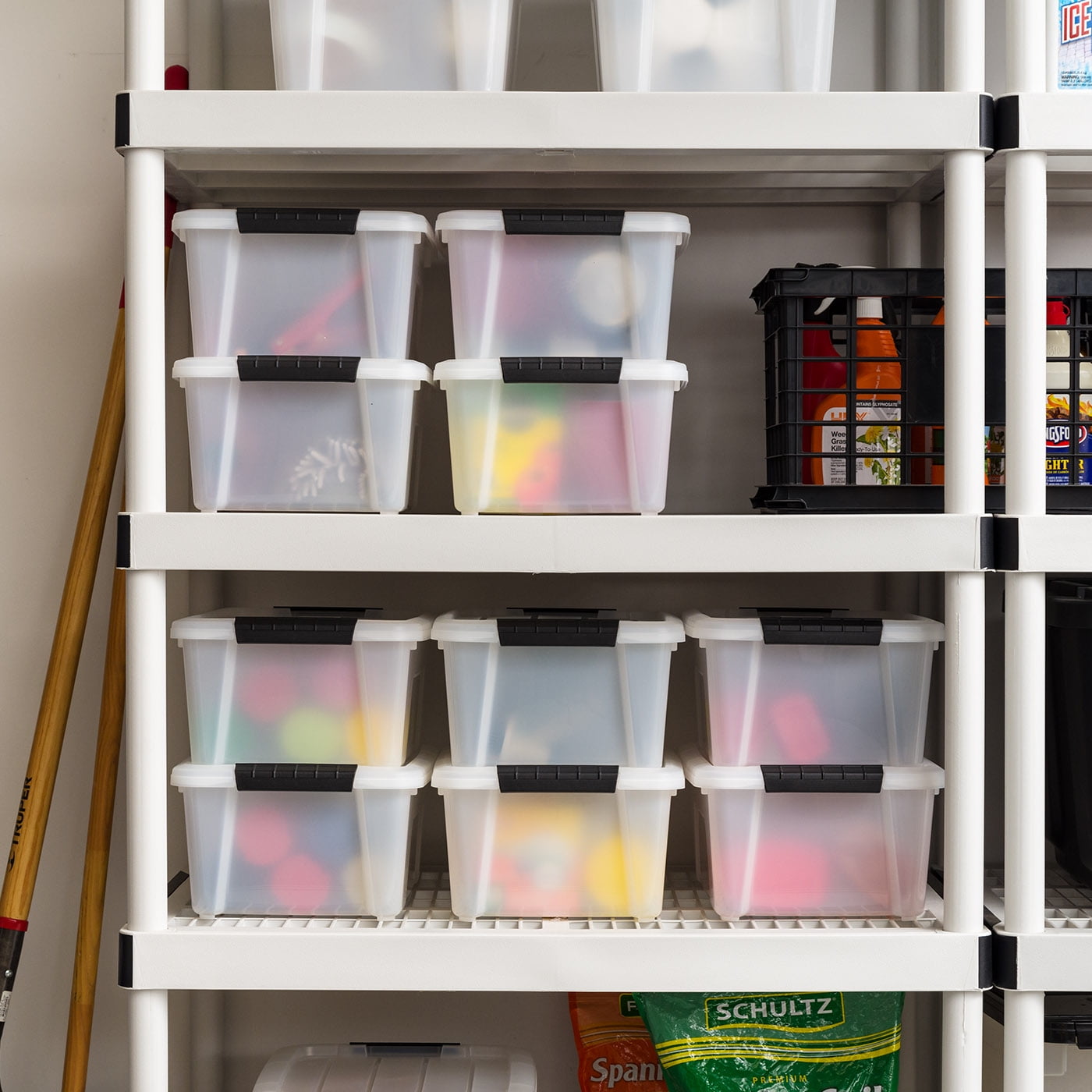 IRIS USA Stackable Plastic Storage Bins with Latching Lids (White, 13.5 qt, 8 Pack) inheq
