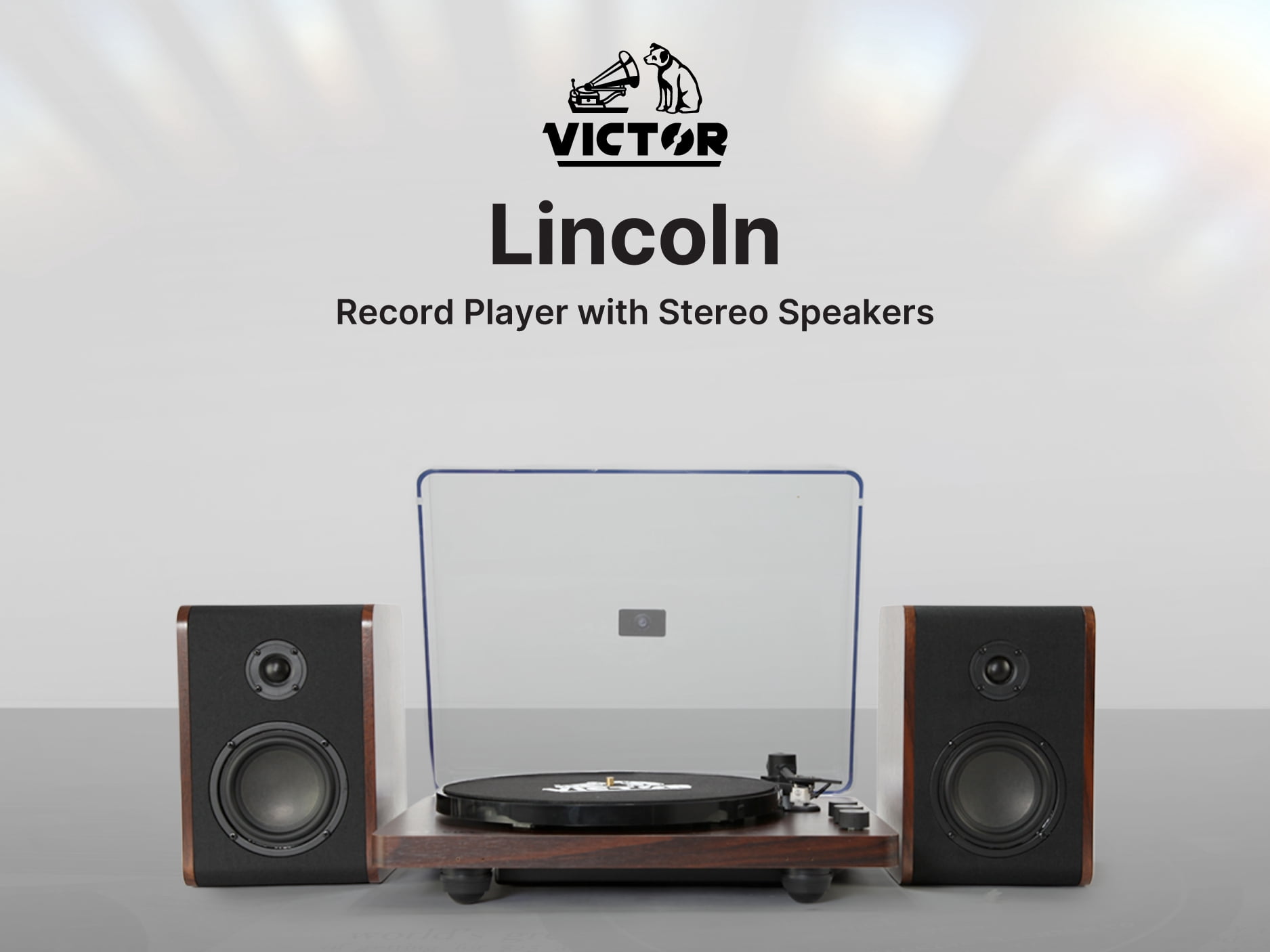 Victor Lincoln Record Player, 3-Speed Turntable with Bluetooth and Detached Stereo Speakers (Wood Finish) fbzf6