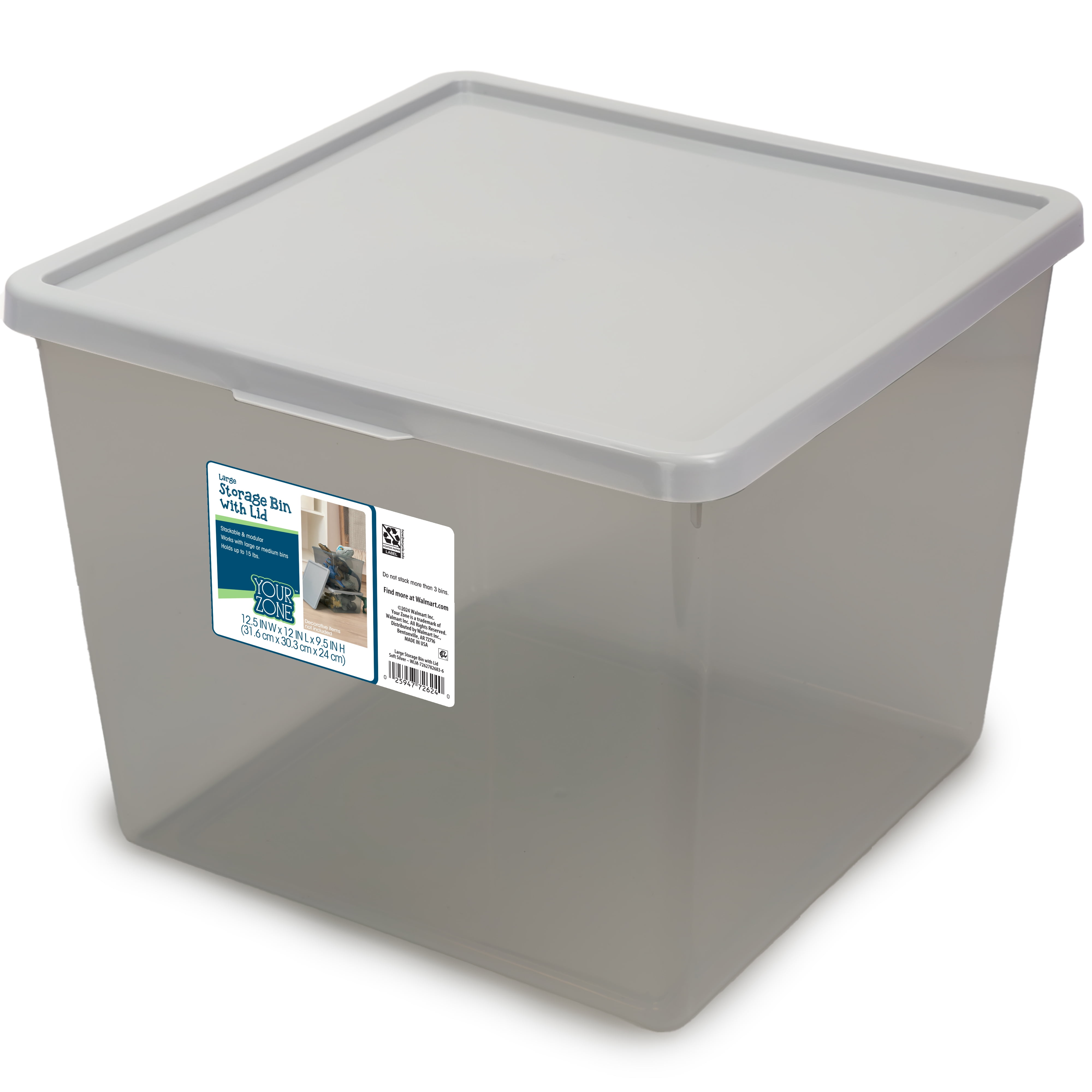 Your Zone Kids Large Stacking Storage Bin with Lid (Clear, 12 in x 12.4 in x 9.4 in) c4z2l