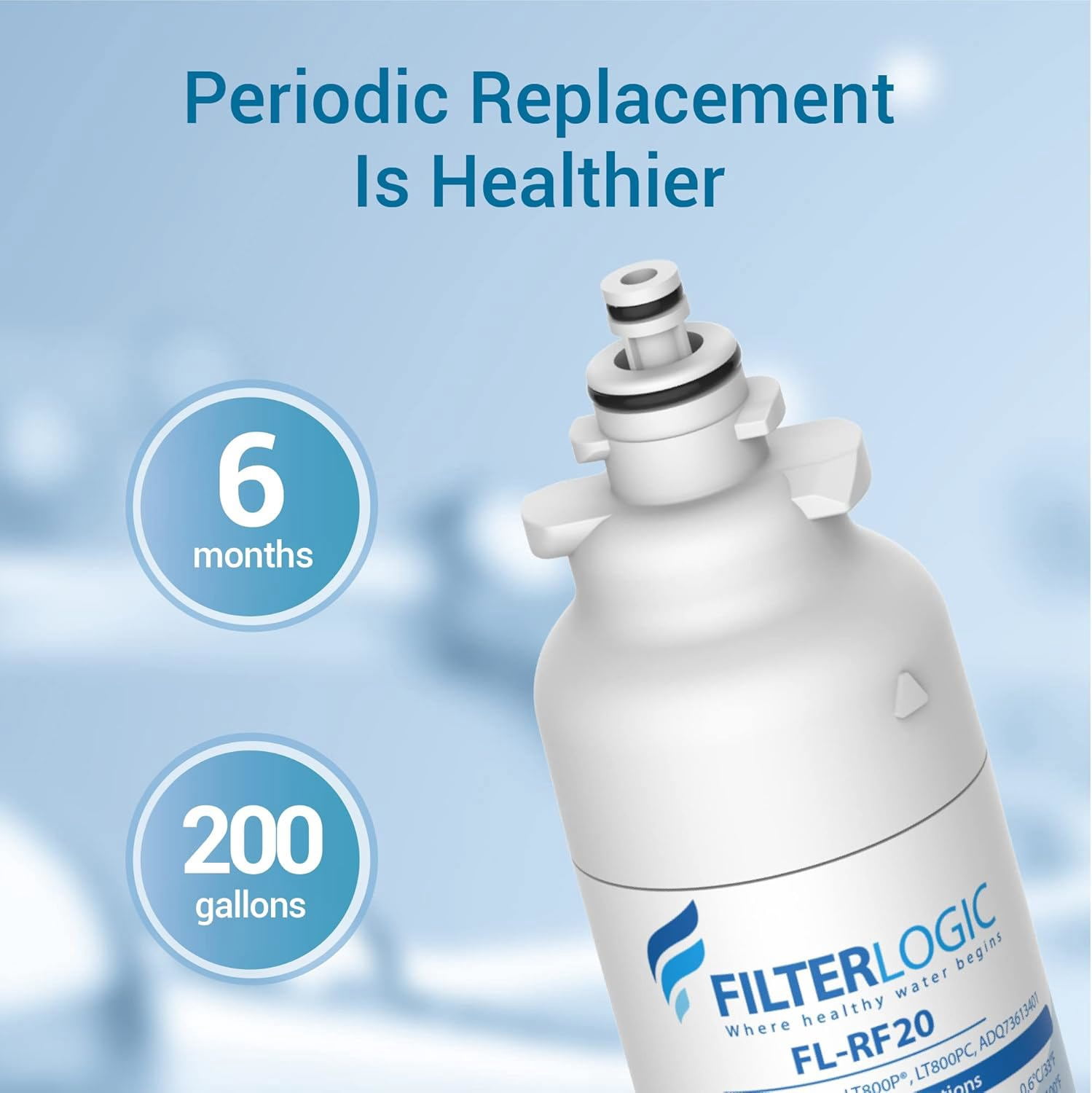 FilterLogic Refrigerator Water Filter Replacement for LG LT800P, ADQ736134 (2 Pack) oh45j