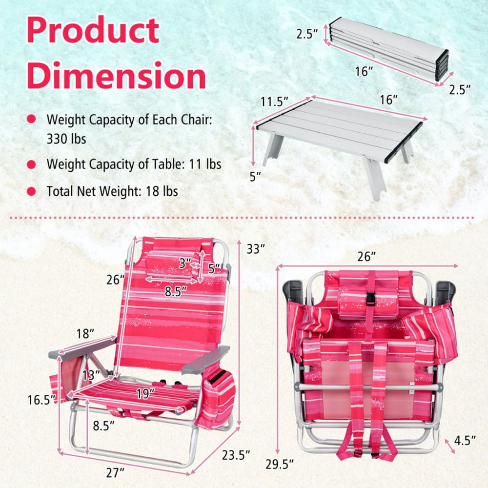 Spaco 5-Position Outdoor Folding Backpack Beach Chair Set (Hot Pink, 2 Pack) bvhha