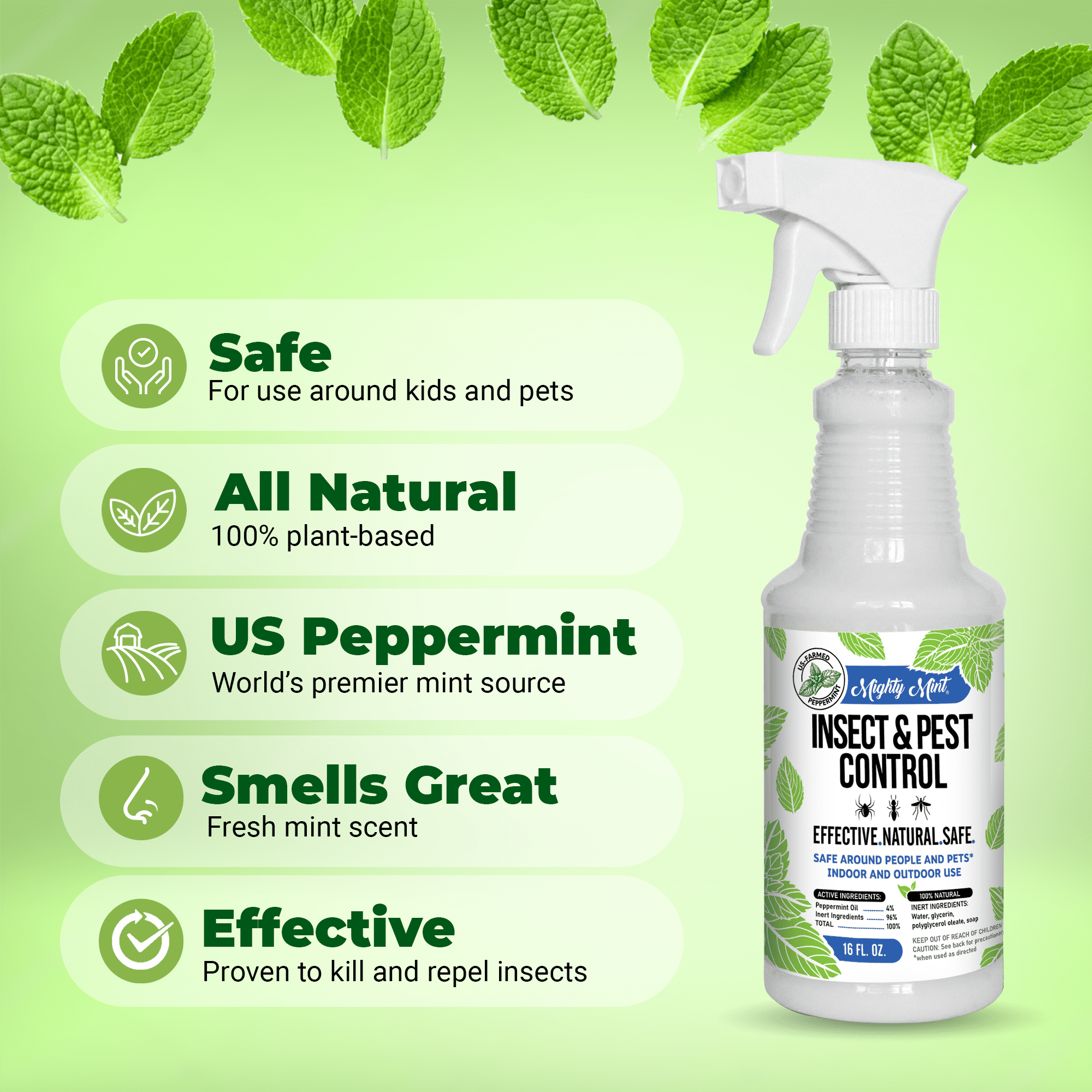Mighty Mint Peppermint Oil Insect & Pest Spray with Microfiber Cloth (16 oz) lowd6 - Image 3