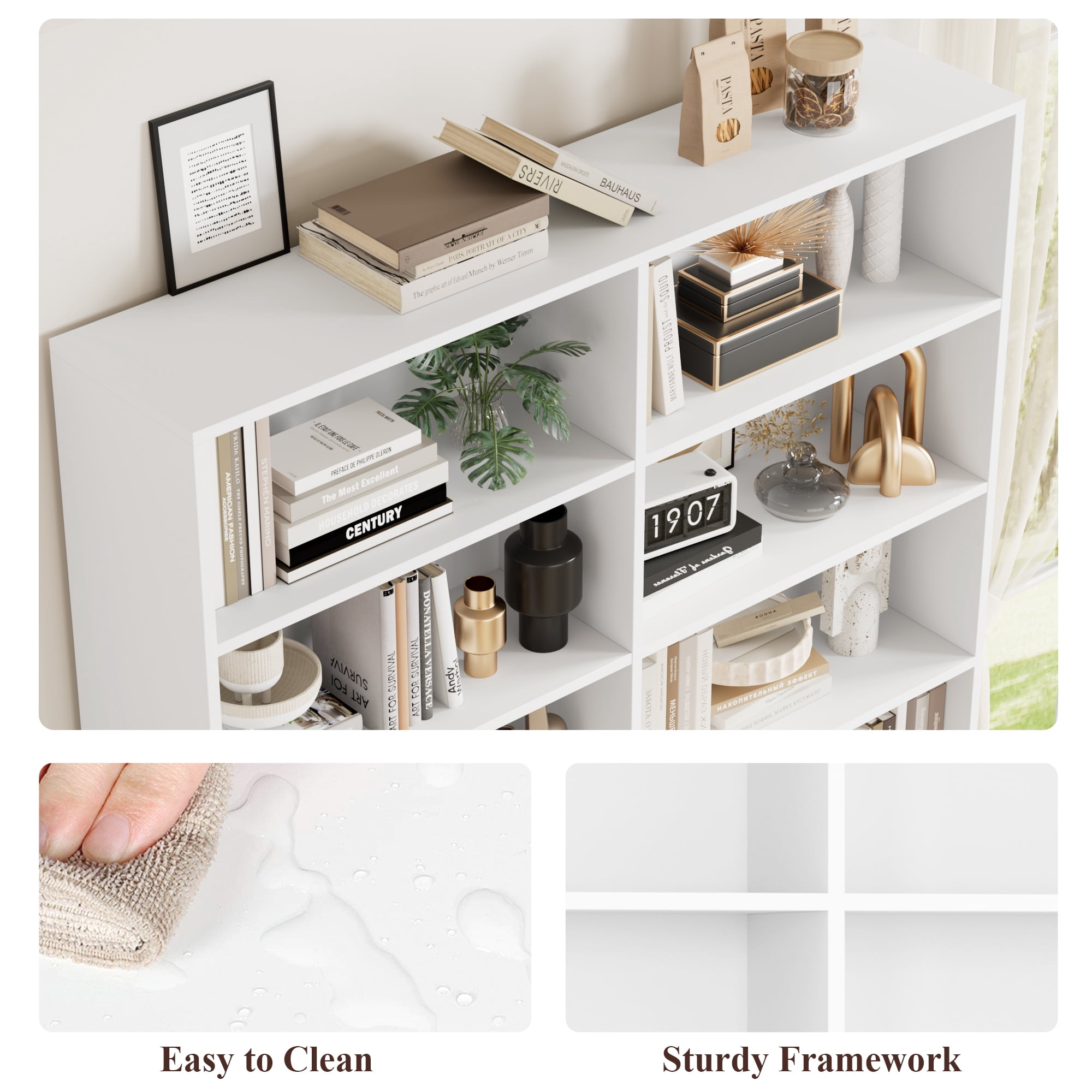 Homfa 6-Tier Double Wide Bookshelf, Extra Large Freestanding Display Storage Organizer for Home Office (White, 47.2 in W x 11.8 in D x 74.3 in H) sz3pl