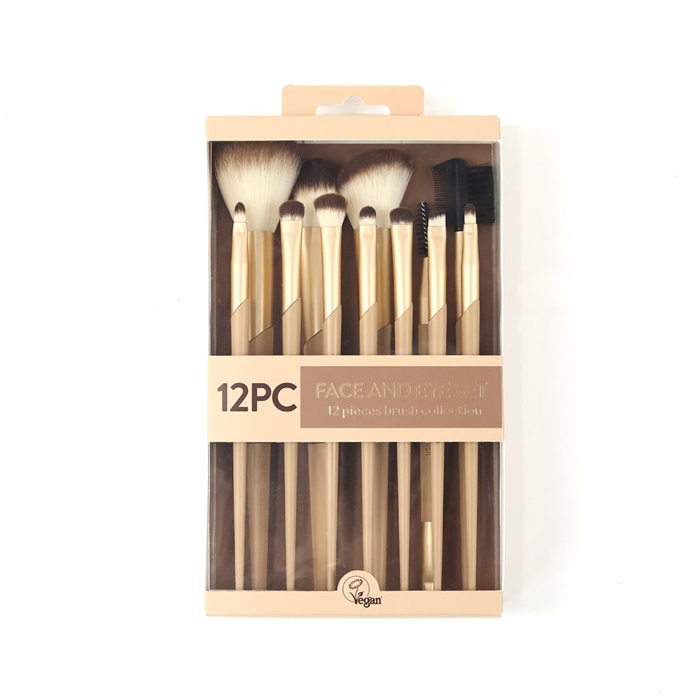Walmart Professional Face & Eye Makeup Brush Set, Soft Synthetic Bristles (Gold, 12 Piece) hrpoa