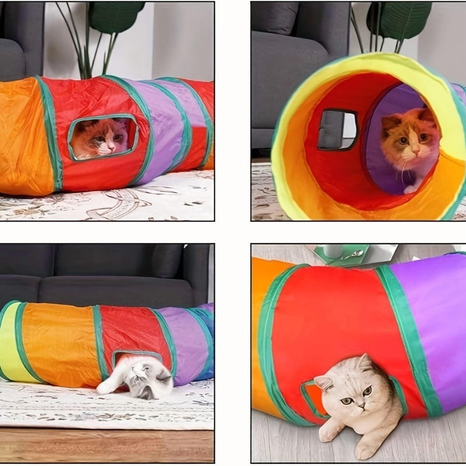 ChicCrate 3-Way S-Shaped Cat Tunnel for Indoor Cats, Collapsible Interactive Play Toy with Crinkle Texture and Peek Holes (Rainbow, 31.5 in) 9r1v0