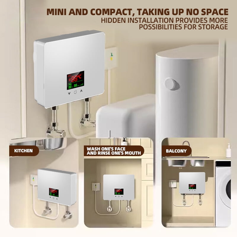 LEXKUYI Electric Tankless Water Heater, Instant Hot Water System with Remote Control and Digital Display (110V, 3500W) ek0dp