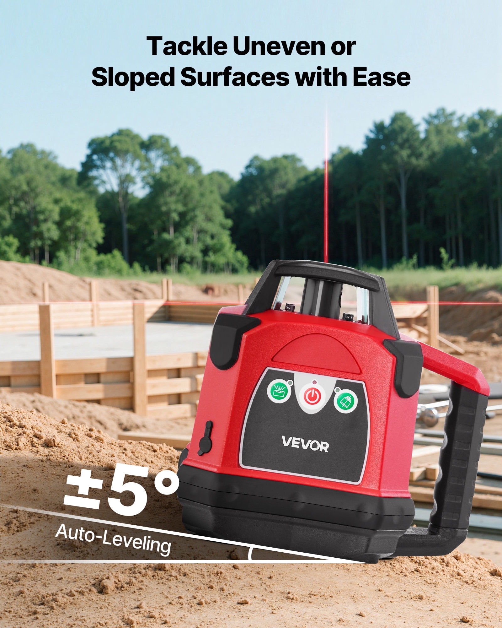 VEVOR Rotary Laser Level Kit, 360-Degree Self-Leveling Red Laser Transit with Tripod and Receiver (2650 ft Range) 9ftcg