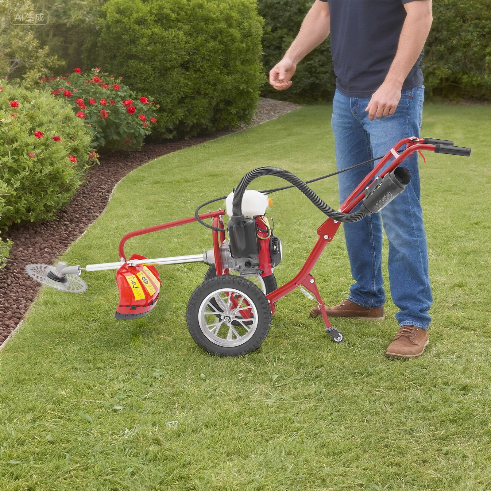 Generic 3-in-1 Gas Tiller Cultivator, 4-Stroke 63cc 4HP Engine, Heavy-Duty Gardening Machine for Tilling, Trenching, and Mowing (63cc, 4HP) 38a7g