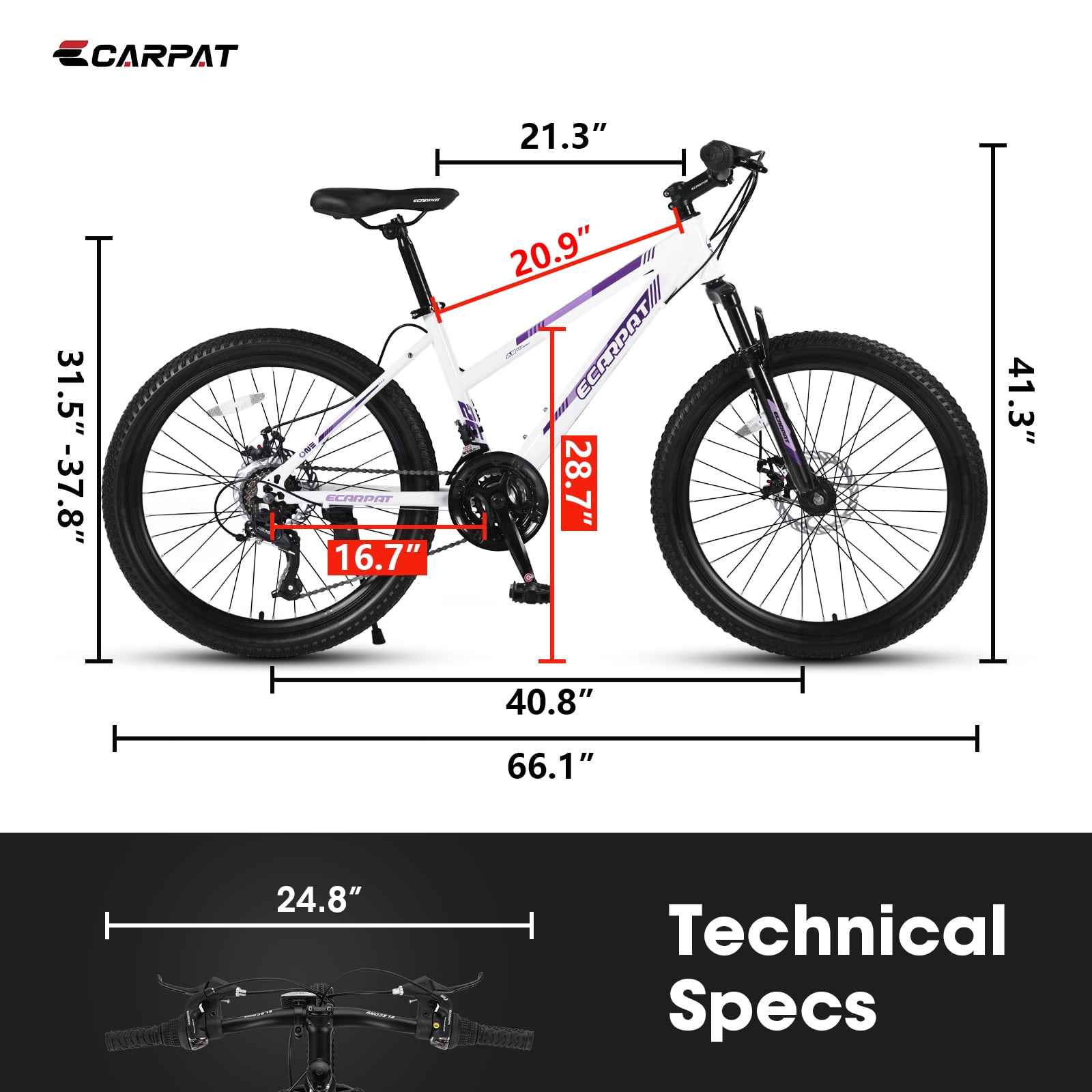TheEshow 26-inch Mountain Bike, Shimano 21-Speed Trail Bicycle with Dual Disc Brakes and Front Suspension (White, 26 in) k8g7f