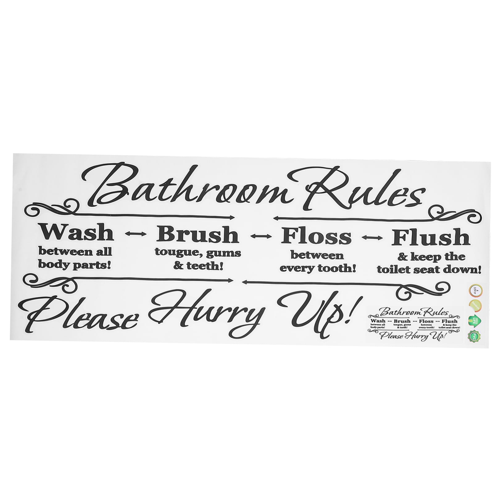 Masteelf Bathroom Rules Wall Decal, Funny Home Decor Sticker for Restroom (Black, 1 Pack) 62rae
