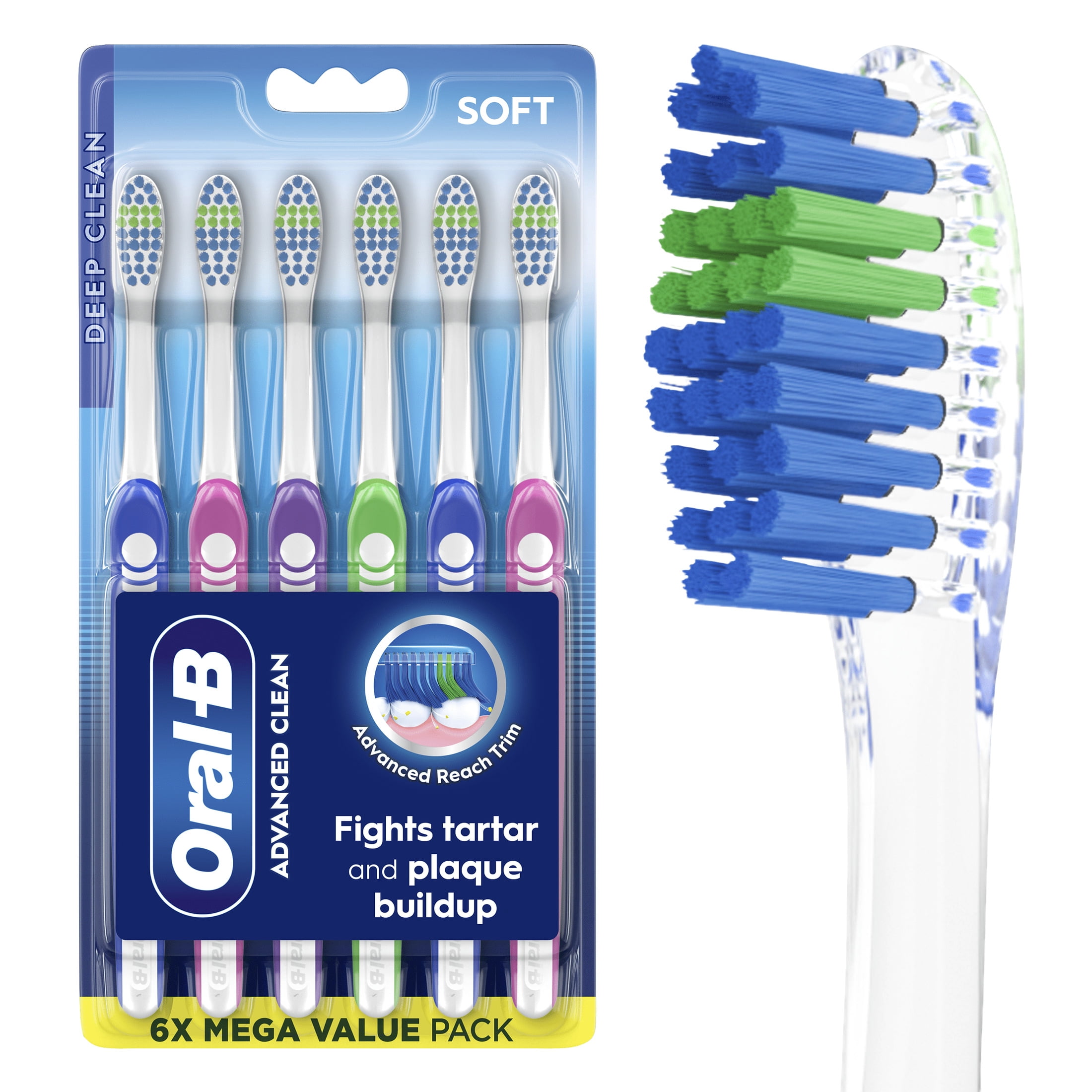 Oral-B Advanced Clean Manual Toothbrush, Soft Bristles, Color-Changing Indicator (6 Count) eg1n4