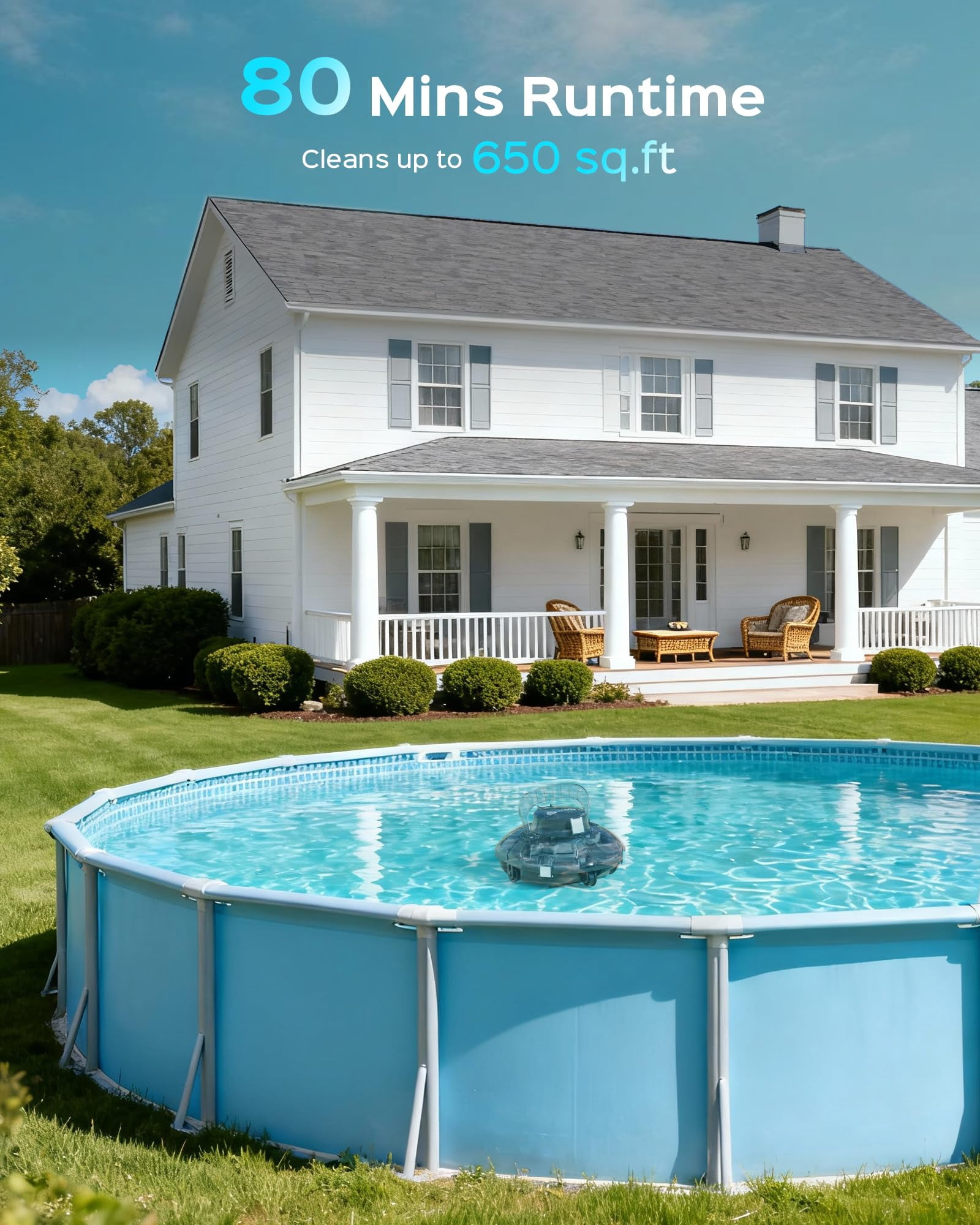 WYBOT Cordless Robotic Pool Cleaner, Automatic Vacuum for Above-Ground Pools (Transparent Black, 645 sq. ft.) 0b581