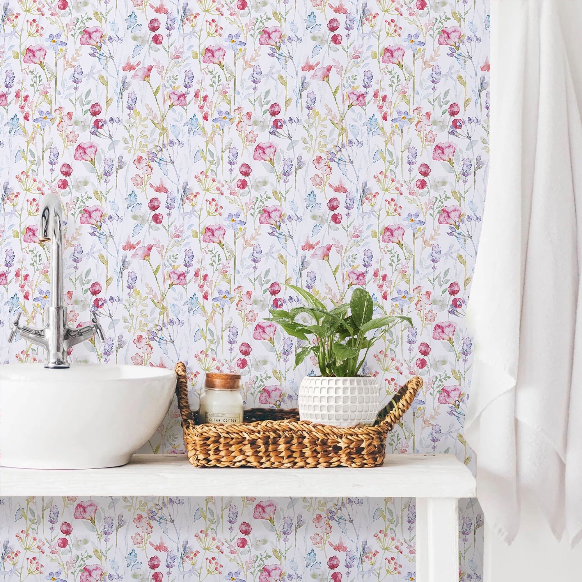 Abyssaly Floral Peel and Stick Wallpaper Removable Vinyl Contact Paper for Home Decor (White, 17.3 in x 118 in) 2w4oa