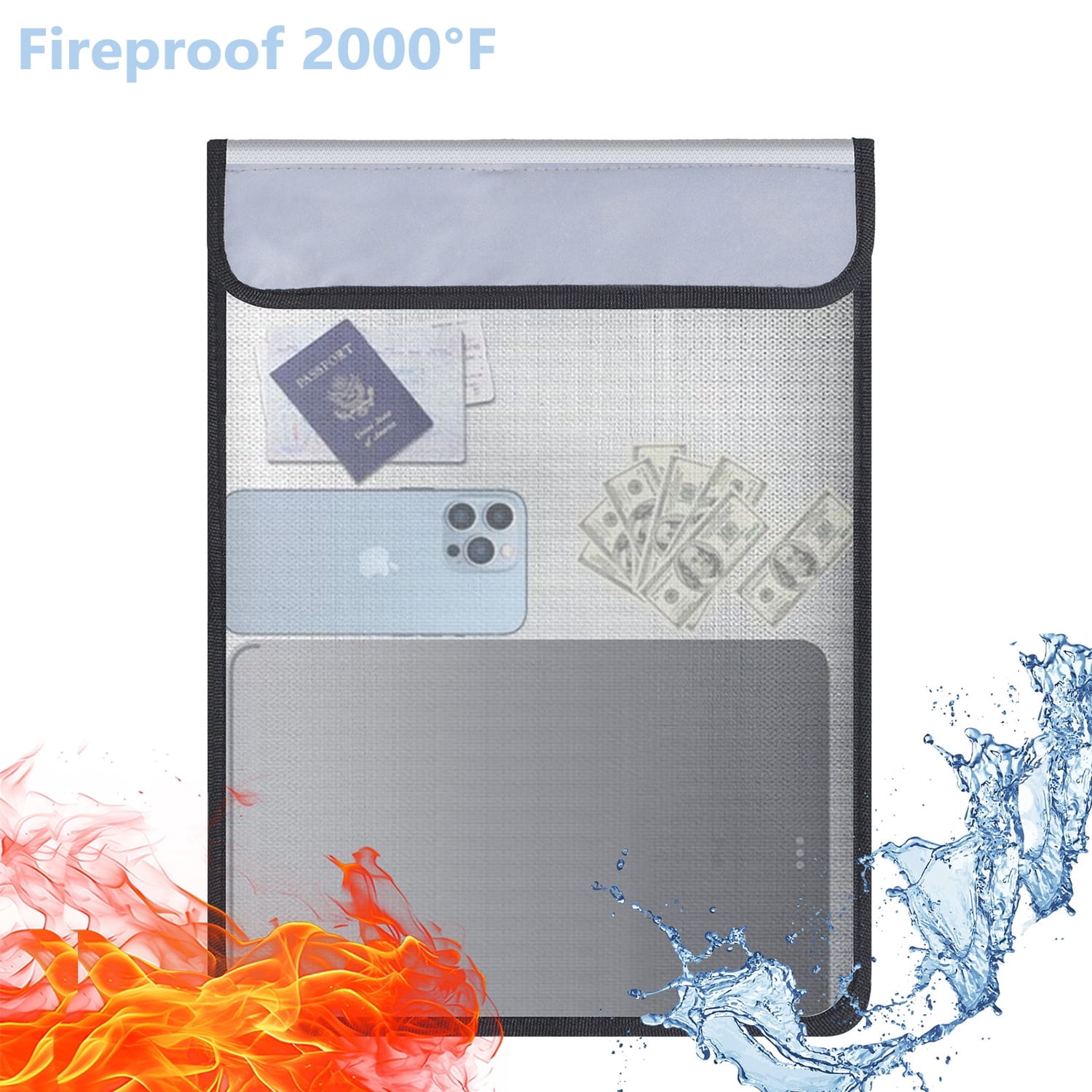 Ayamaya Fireproof Document Bag, Waterproof Safe Pouch for Money and Passports (Silver, 15 in x 11 in) 7i4le
