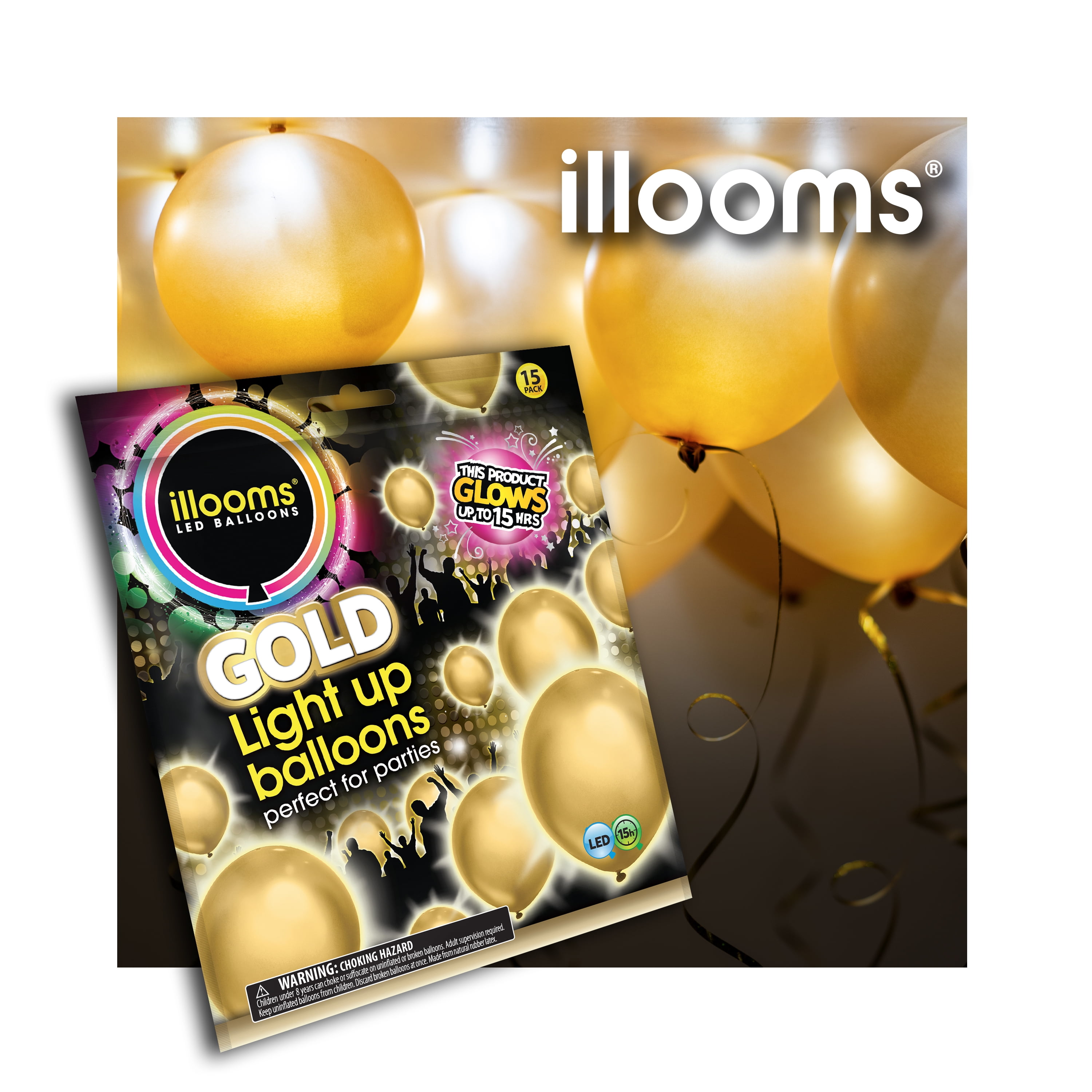 illooms LED Light-Up Latex Party Balloons (Metallic Gold, 15 Pack) 0azpw