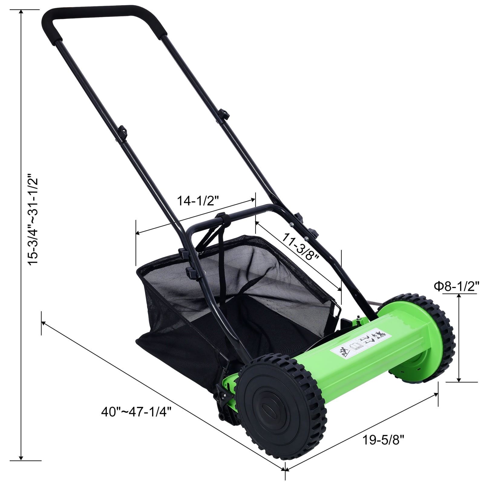 Deiokin 14-inch 5-Blade Push Reel Lawn Mower with Grass Catcher (Green, 14 in) lroo9