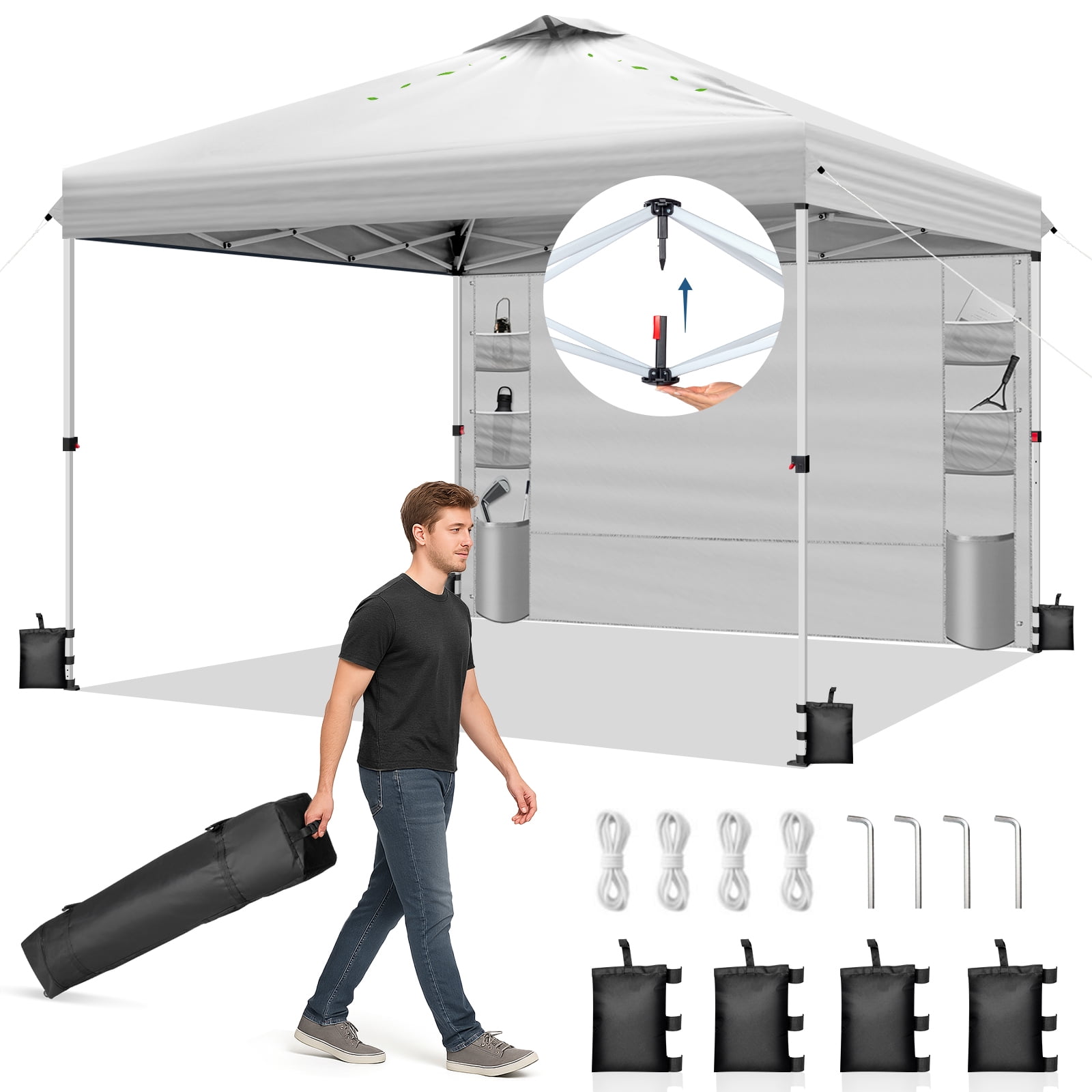 Ktaxon 10x10 Pop Up Canopy Tent with Sidewalls, UPF50+ Outdoor Sun Shade Shelter (White, 10 ft x 10 ft) 6s9a1
