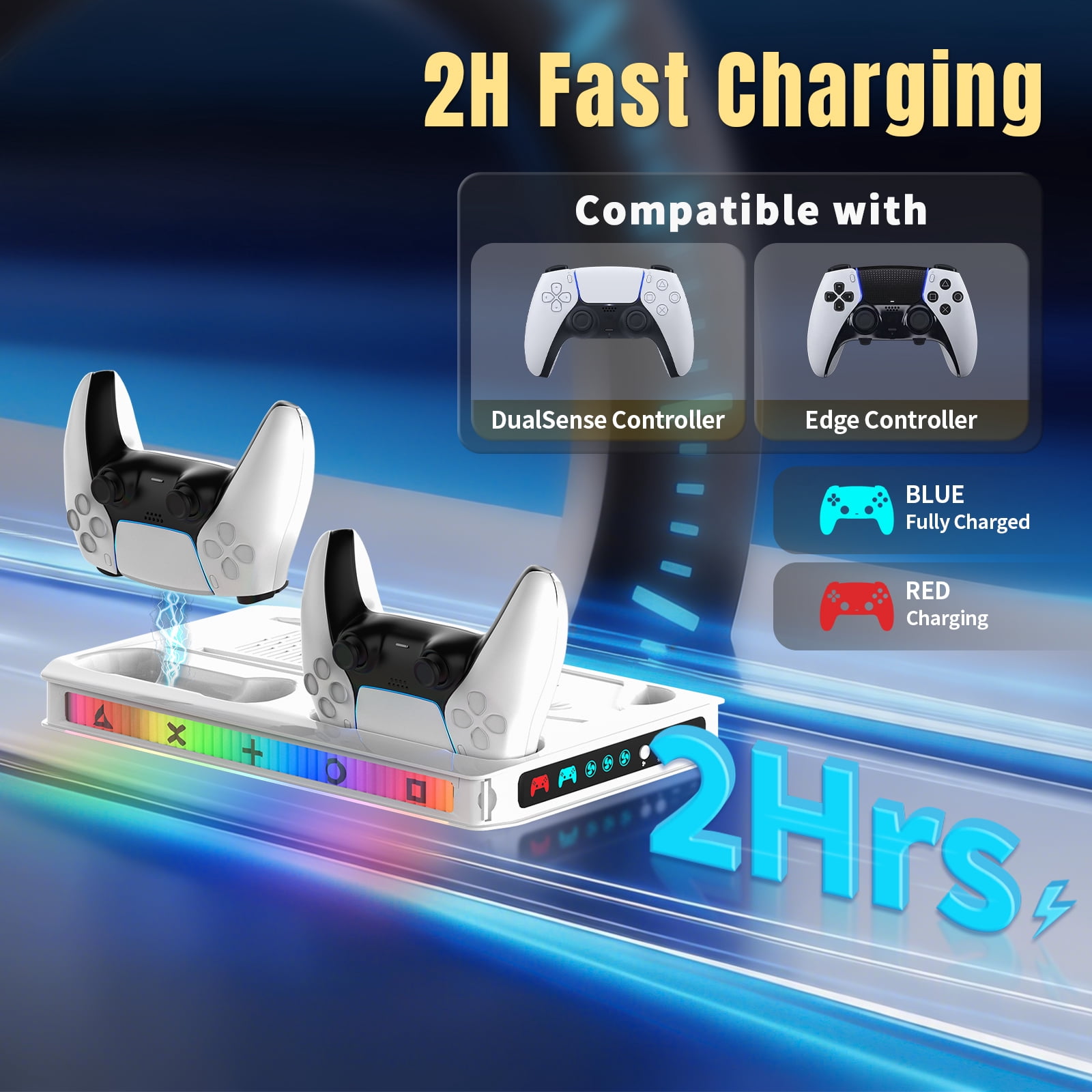 Boundless Trade PS5 Cooling Station with Controller Charger and RGB Lighting (Compatible with PS5 Disc, Digital, Slim, and Pro Models) krk6p