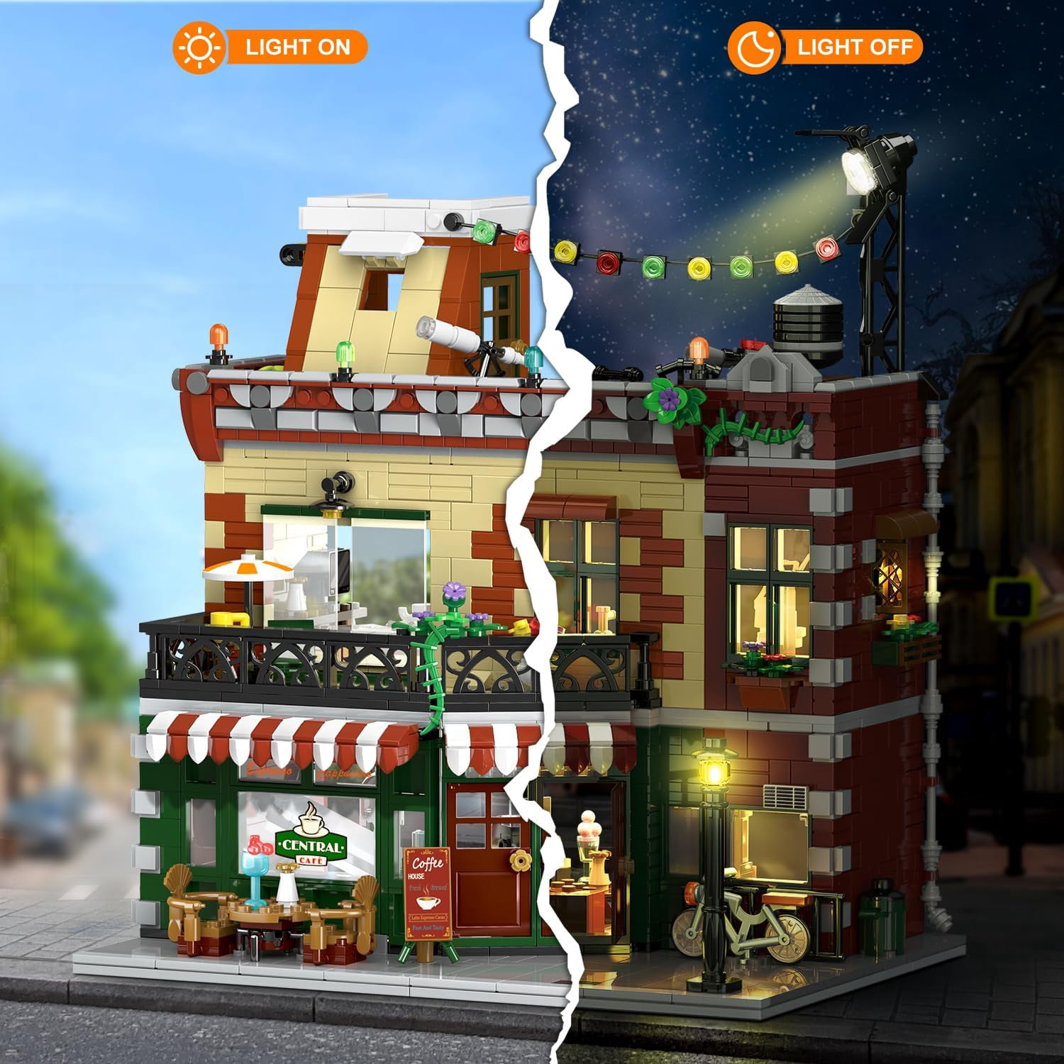 TERRAMUS Cafe Shop Building Kit with LED Light, City Street View Construction Set (1589 Pieces) pss5t