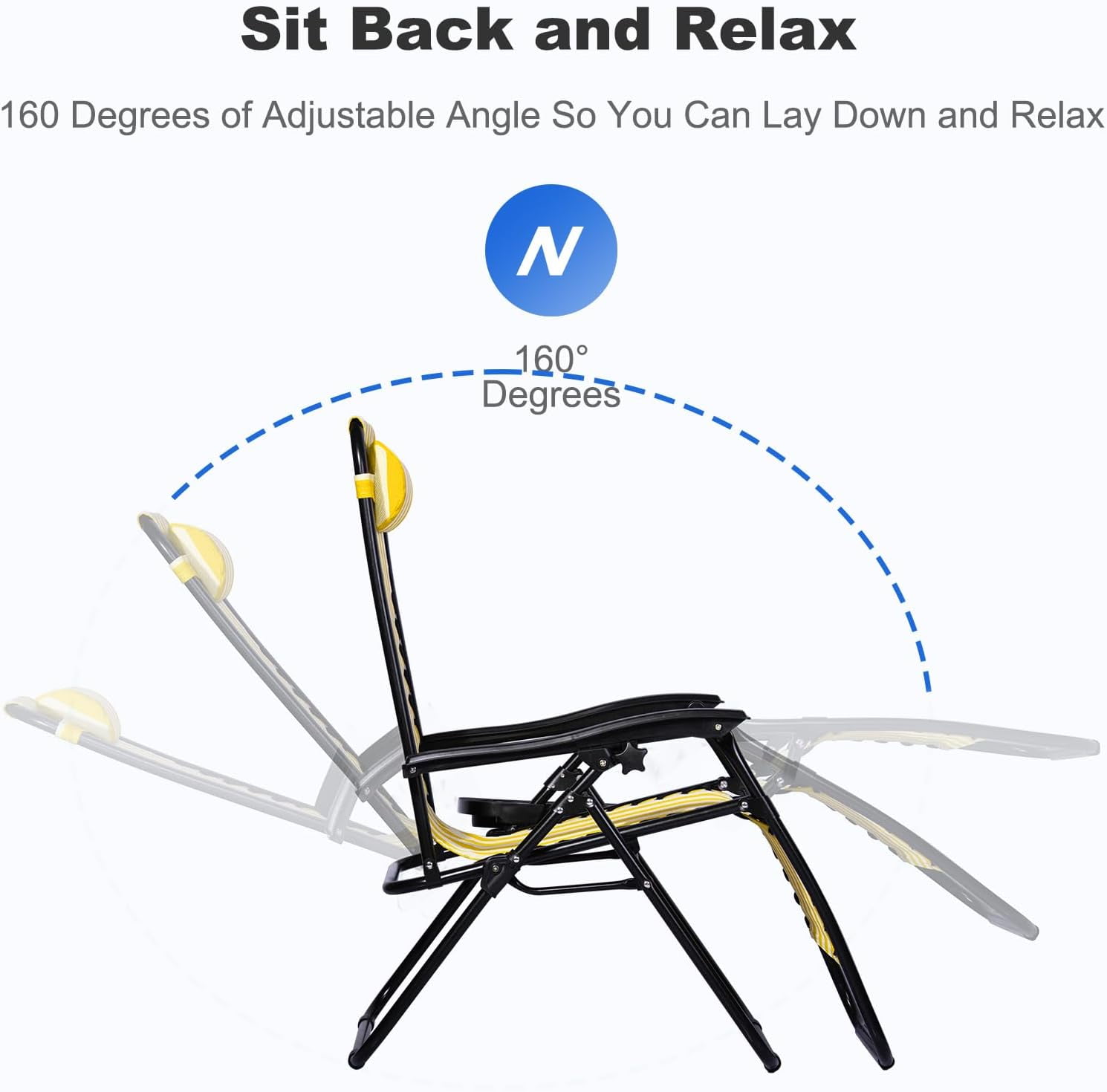 Nazhura Zero Gravity Reclining Patio Chairs with Cup Holder and Pillow (Yellow Stripe, Set of 2) 0gmtf