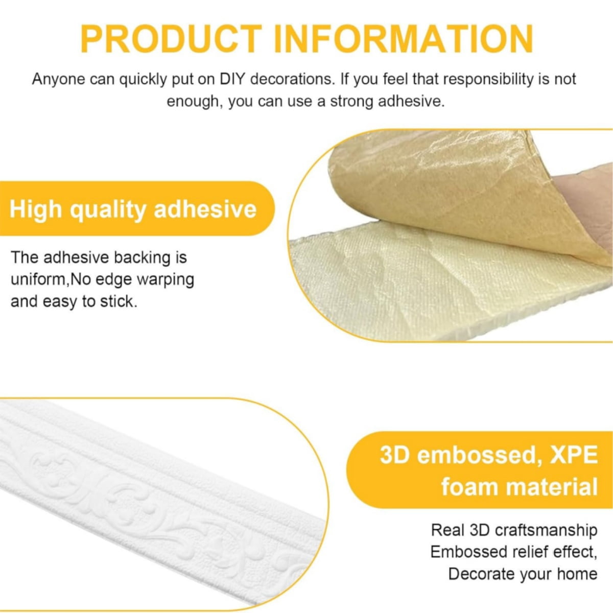 Kvago 3D Flexible Foam Wall Molding Trim, Self-Adhesive Decorative Baseboard Border for Home DIY (White, 3 in x 32 ft) obl5o