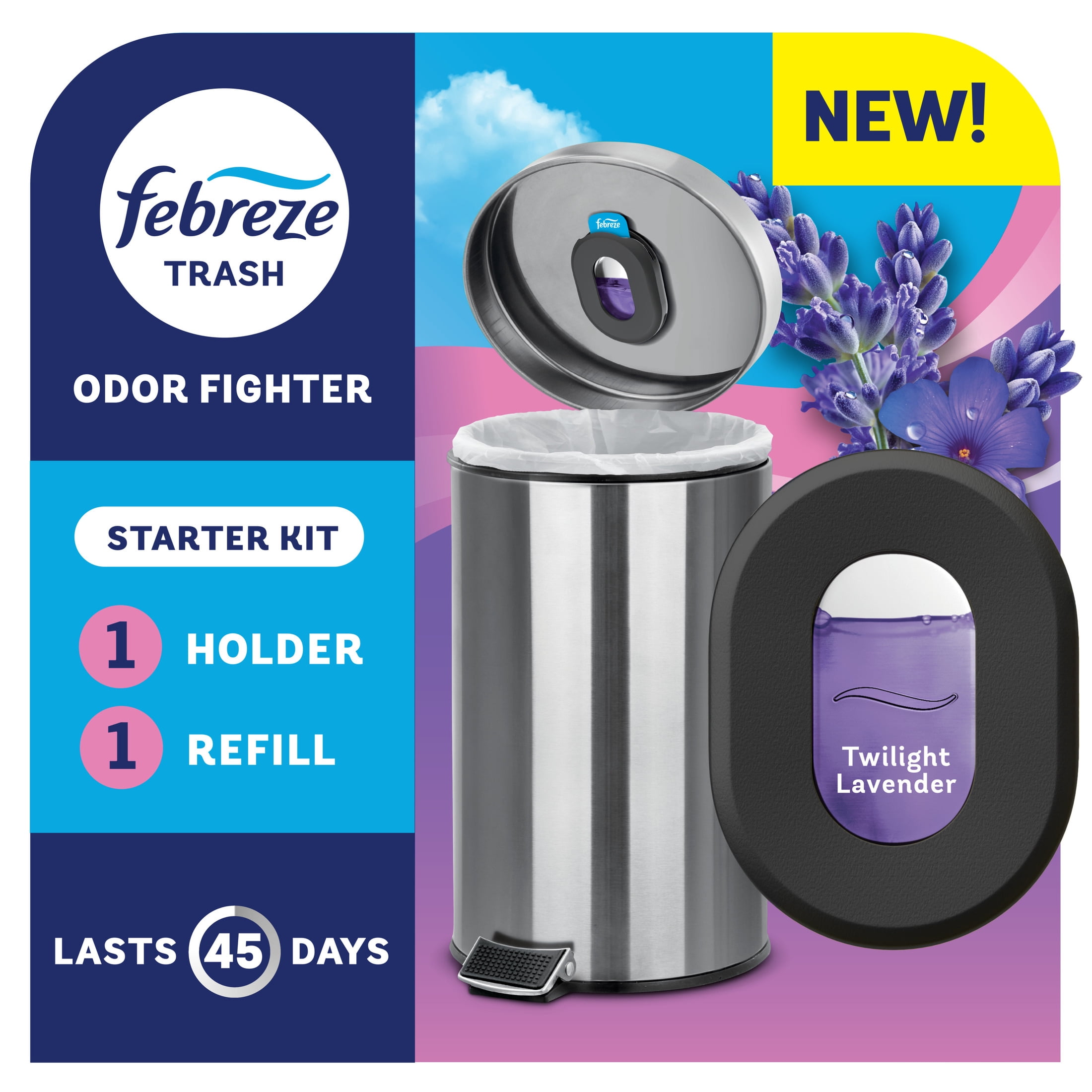 Febreze Trash Odor Fighter Kitchen Deodorizer (Twilight Lavender, 1 Holder and 1 Refill) s8qhk
