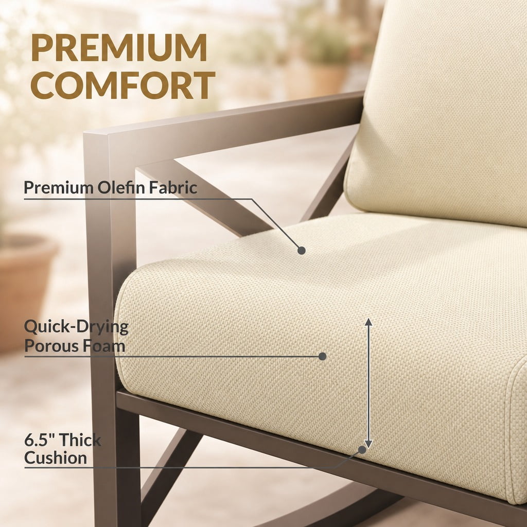 UDPATIO 3-Piece Metal Patio Bistro Rocker Set, Heavy-Duty Outdoor Furniture with Thick Cushions (Beige, 3-Piece Set) r0c1x