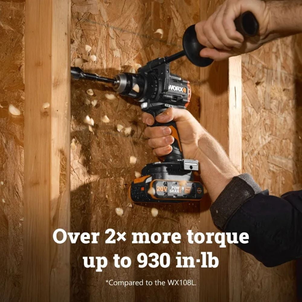 Worx WX109L 20V PowerShare Brushless Cordless Drill and Driver Kit (Black, 0.5 in Chuck) 9ymt3