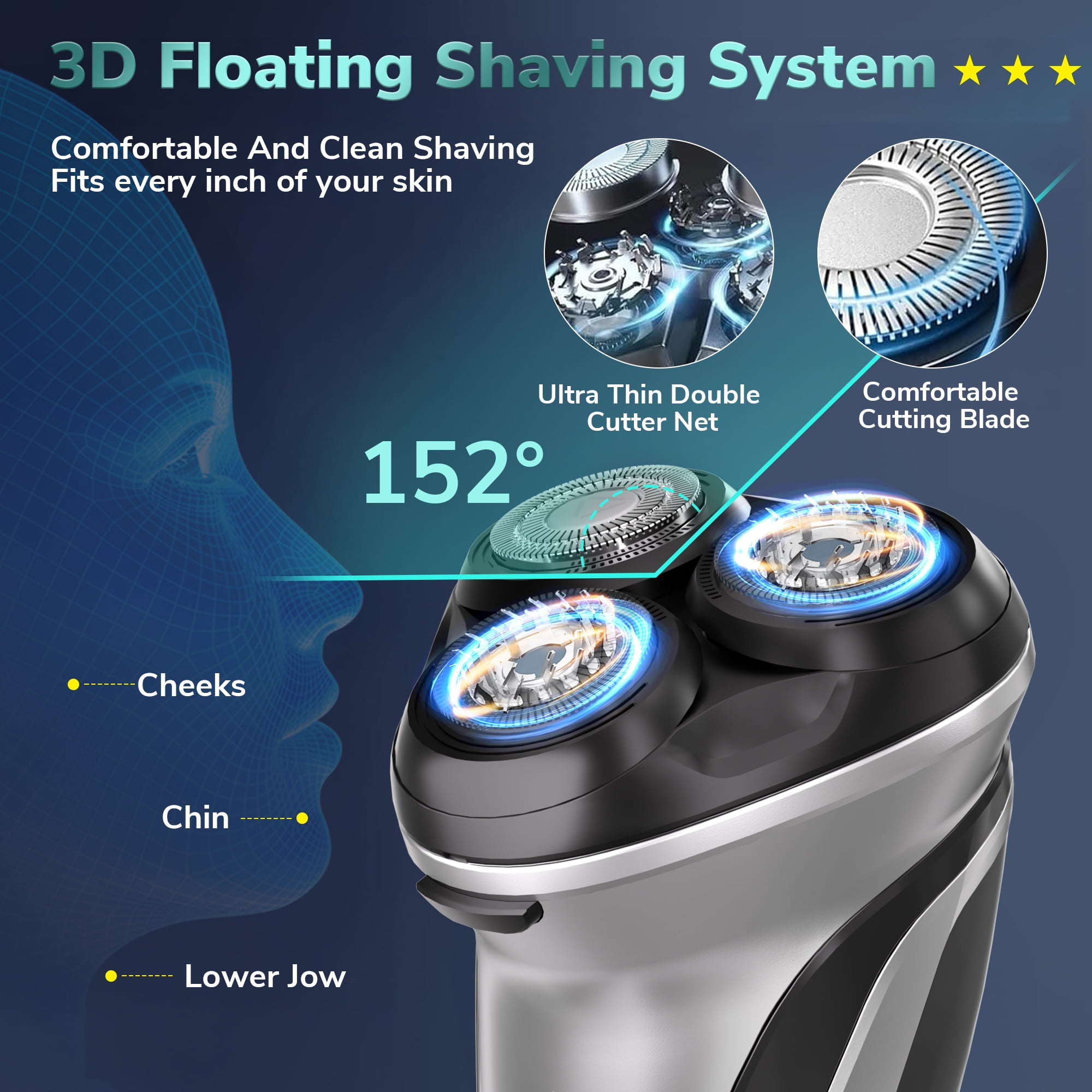 MICHPONG Electric Razor for Men, Rechargeable Shaver with Pop-up Trimmer and LED Display (Grey, 1 Count) 6bhmu