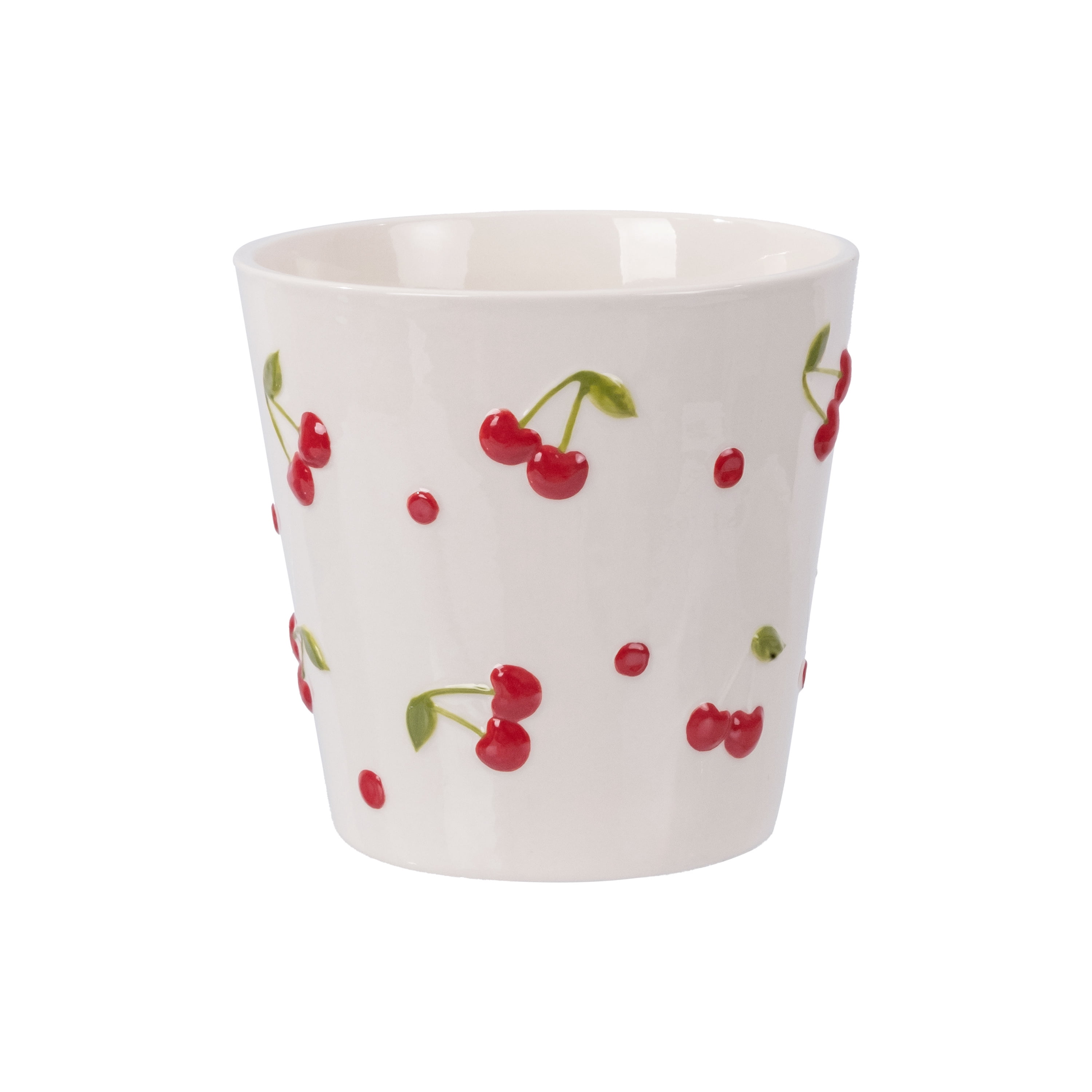 Mainstays Ceramic Cherry Planter Decorative Indoor Flower Pot (Cream and Red, 6.25 in x 6 in) kfrnd