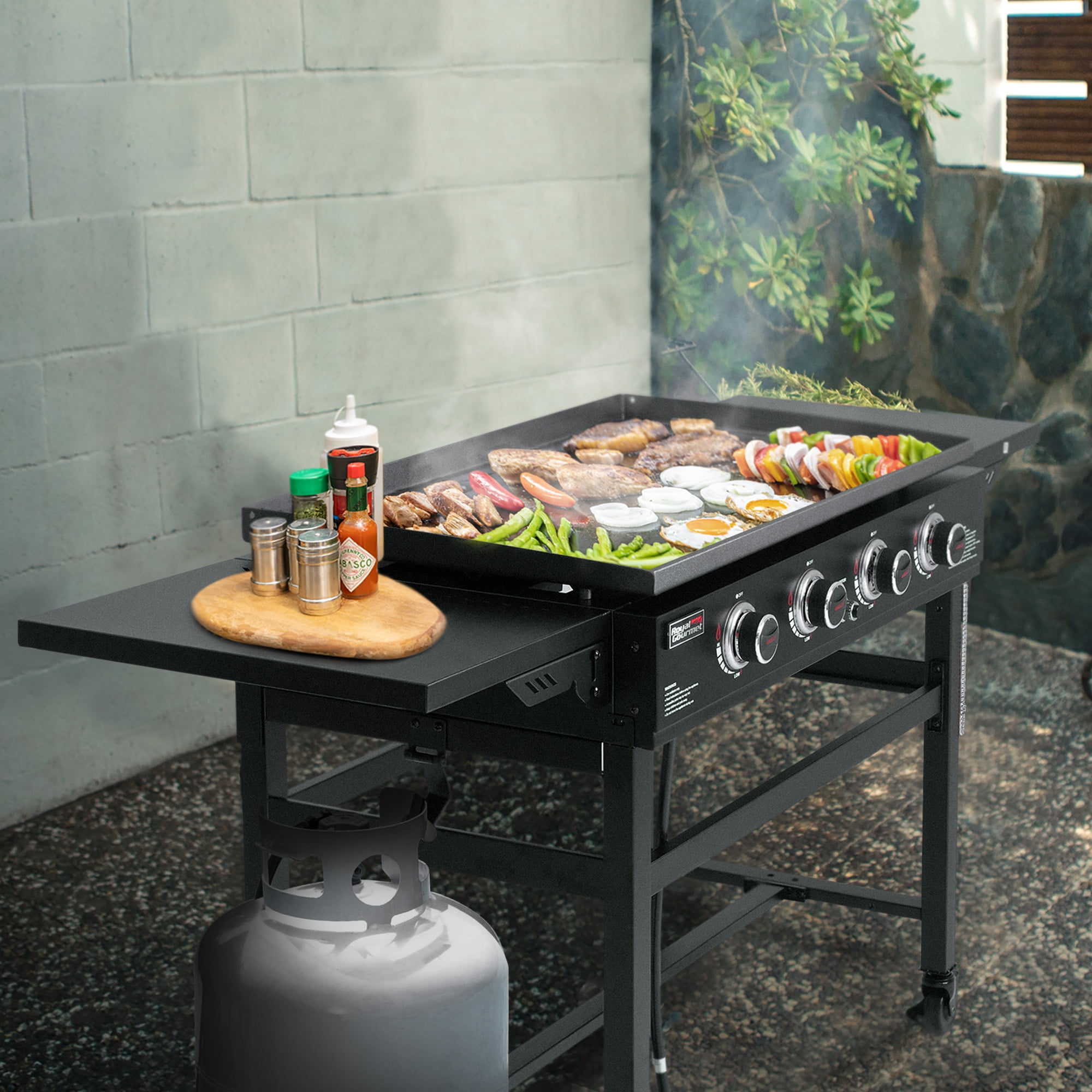 Royal Gourmet 4-Burner Propane Gas Griddle Grill, Heavy-Duty Outdoor Cooking Station with Cover (Silver, 36 in) m0scs