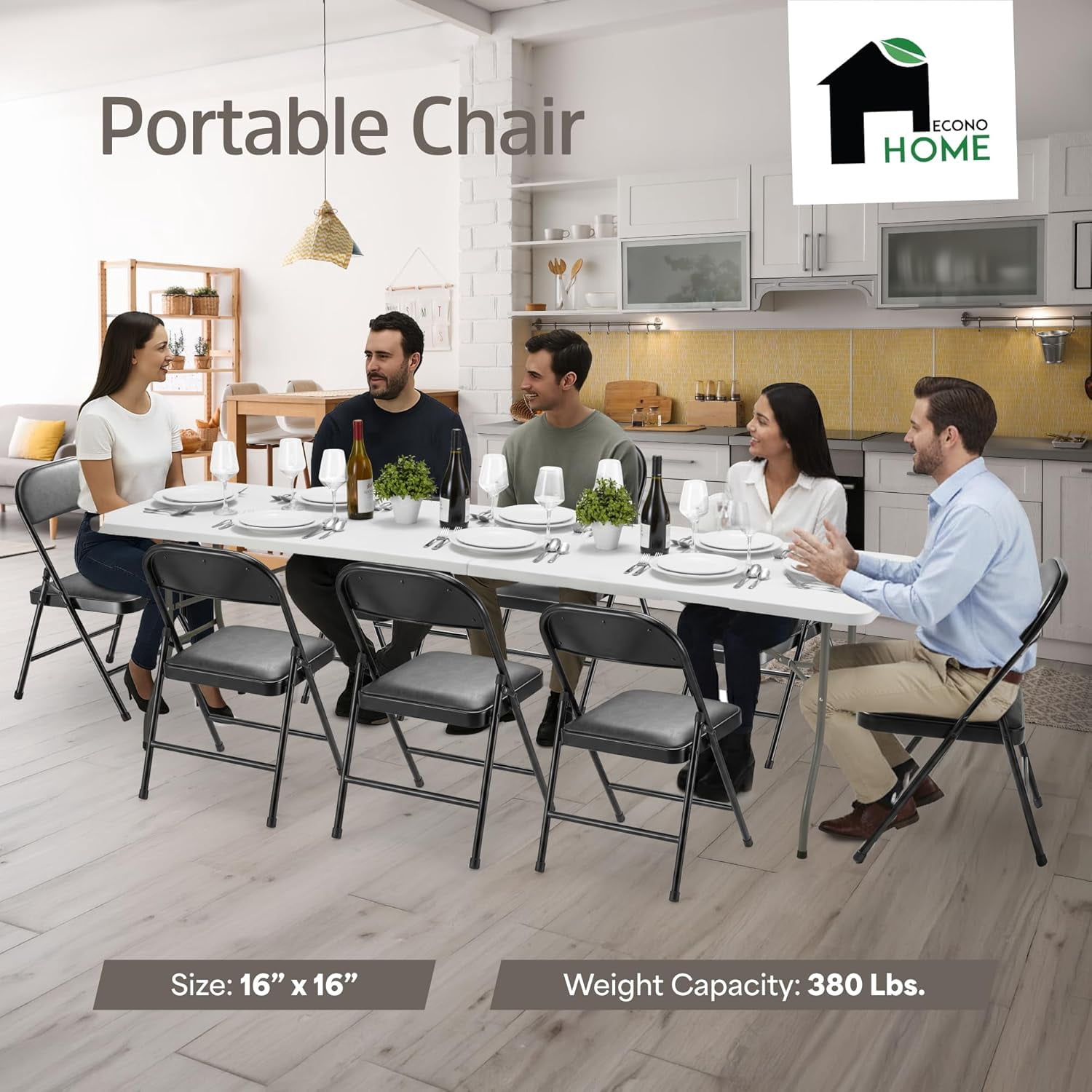 JIANYI Padded Folding Chairs with Cushioned Seat and Backrest, Heavy-Duty Steel Frame (Black, 4 Pack) 0e6nv