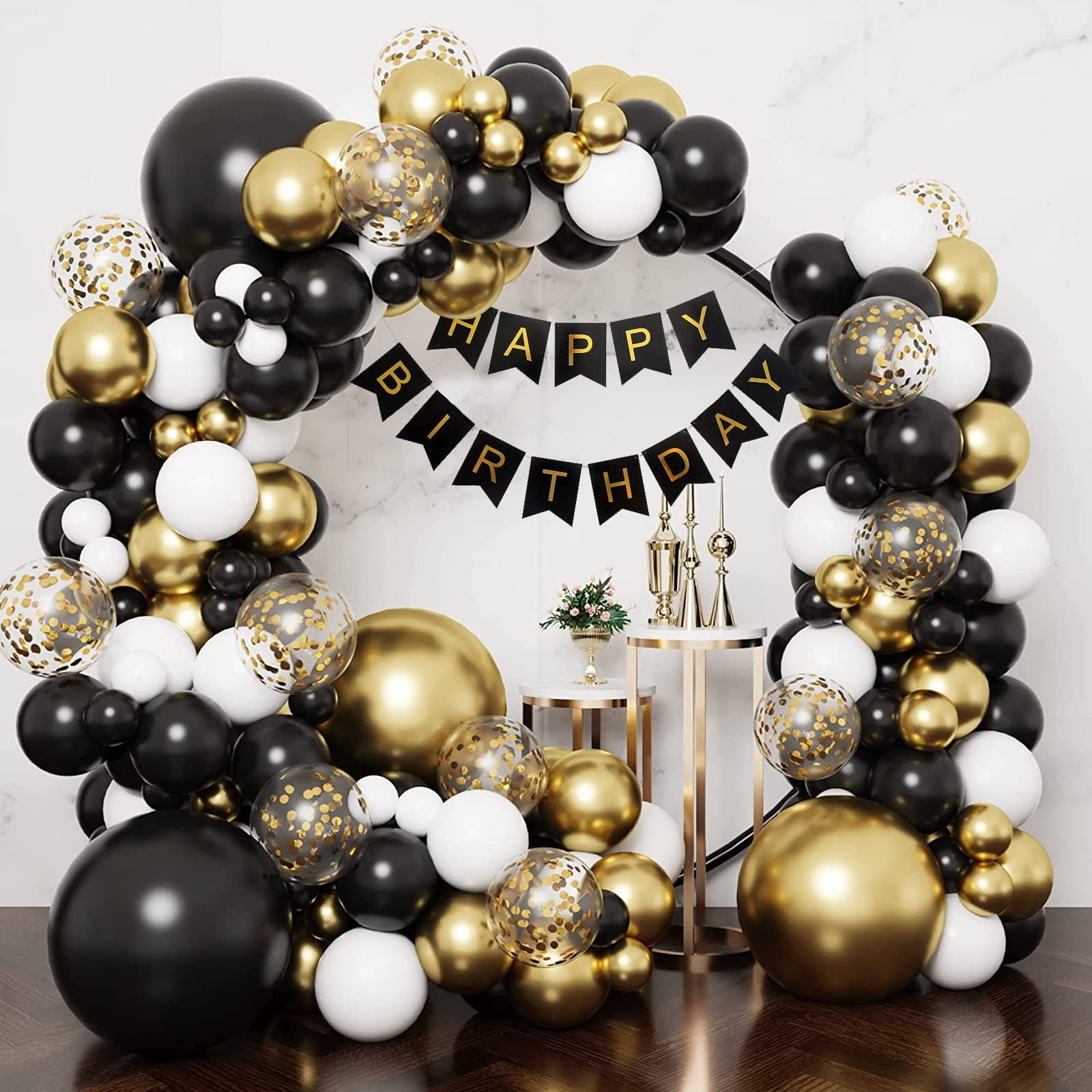 Qiameng Black White and Gold Balloon Arch Kit, Party Decorations for Graduation Birthday Wedding (68 Pieces, 12 in) 2lke1