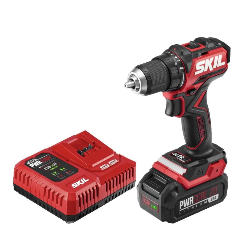 SKIL PWRCORE 20 Brushless Compact Cordless Drill Driver Kit (1/2 in. Chuck, 2 Ah Battery) nzgj2